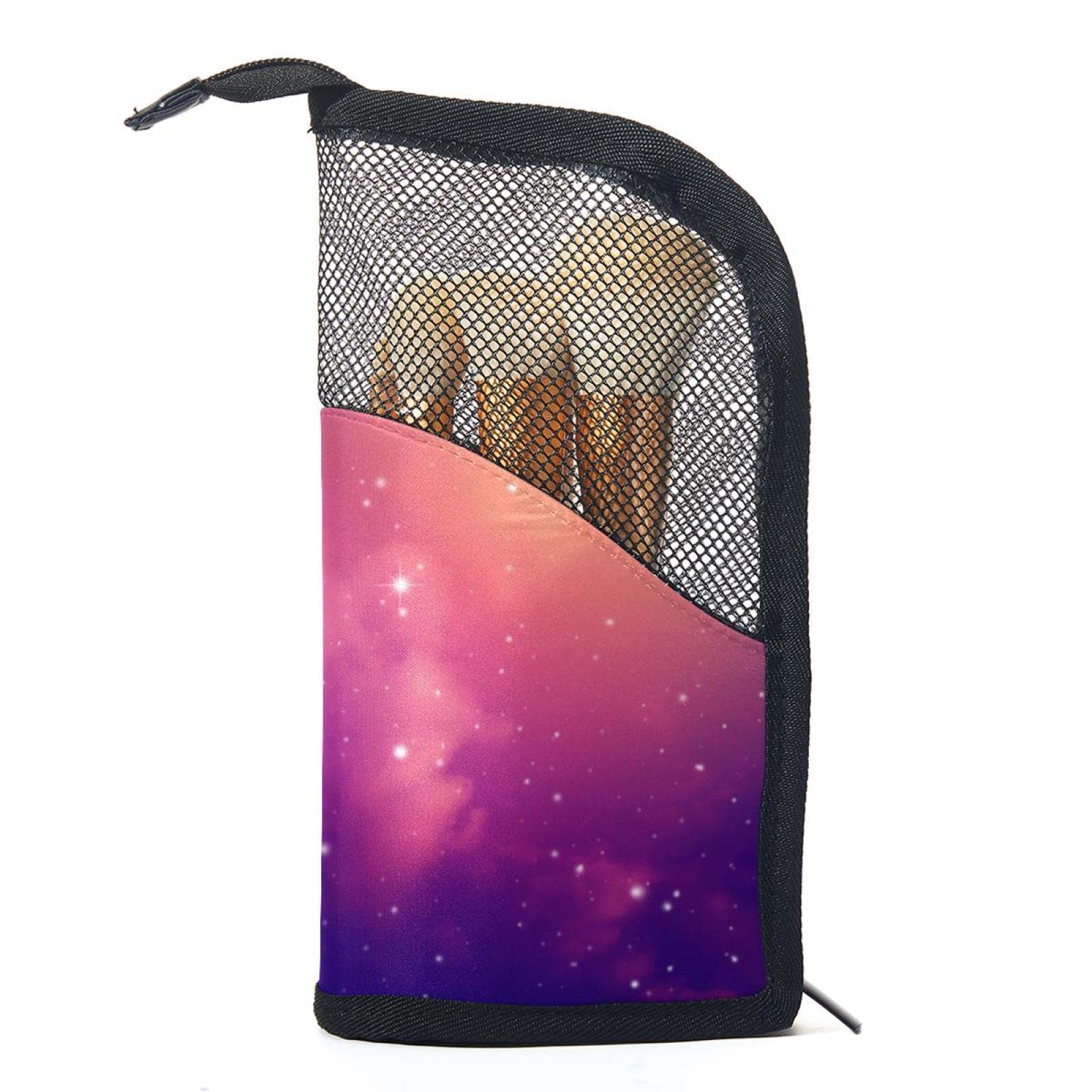 Premium 12-Piece Makeup Brush Organizer Bag with Stars & Galaxy Design - Portable Cosmetic Brush Holder Case for Travel, Home, and Professional Makeup Artists