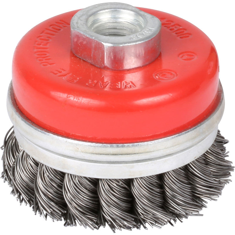 CB8 A 3TS Action Cup Brush 3 M10X1.5 Twisted Wire Wheel - Heavy Duty Metal Polishing & Rust Removal Tool for Automotive, Woodworking & DIY Projects