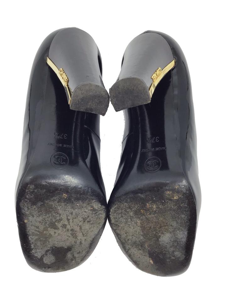 Chanel Patent Leather Heel Pumps with Metal Logo - Women's Size 7.5 (US) | Luxury High Heels for Parties, Weddings & Formal Events