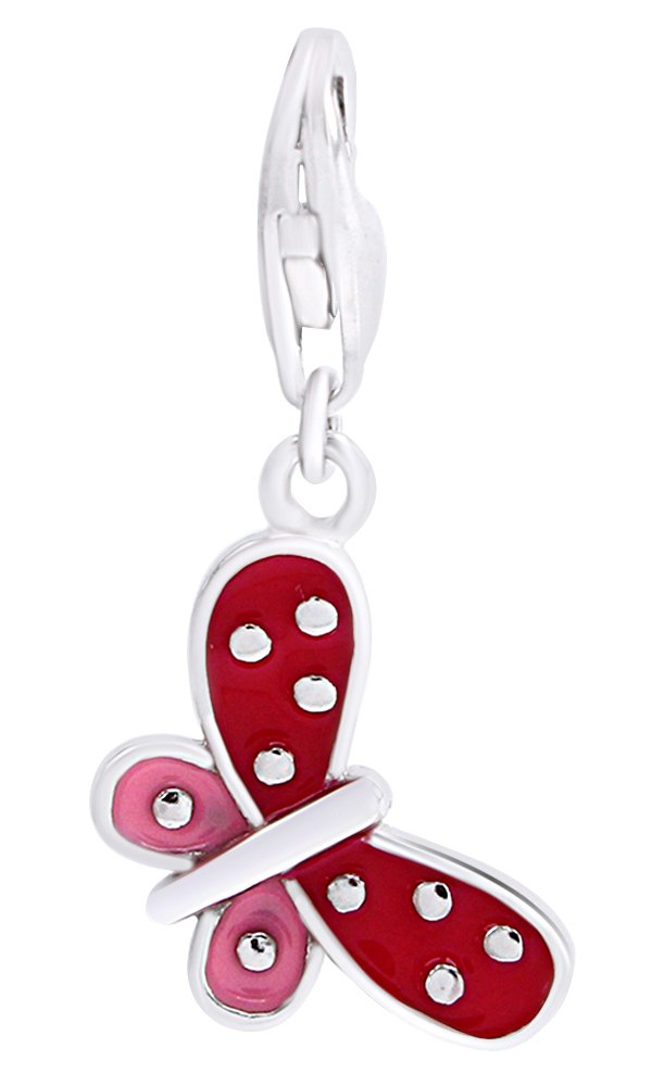 925 Sterling Silver Butterfly Charm Necklace - Pink Enamel for Women's Fashion