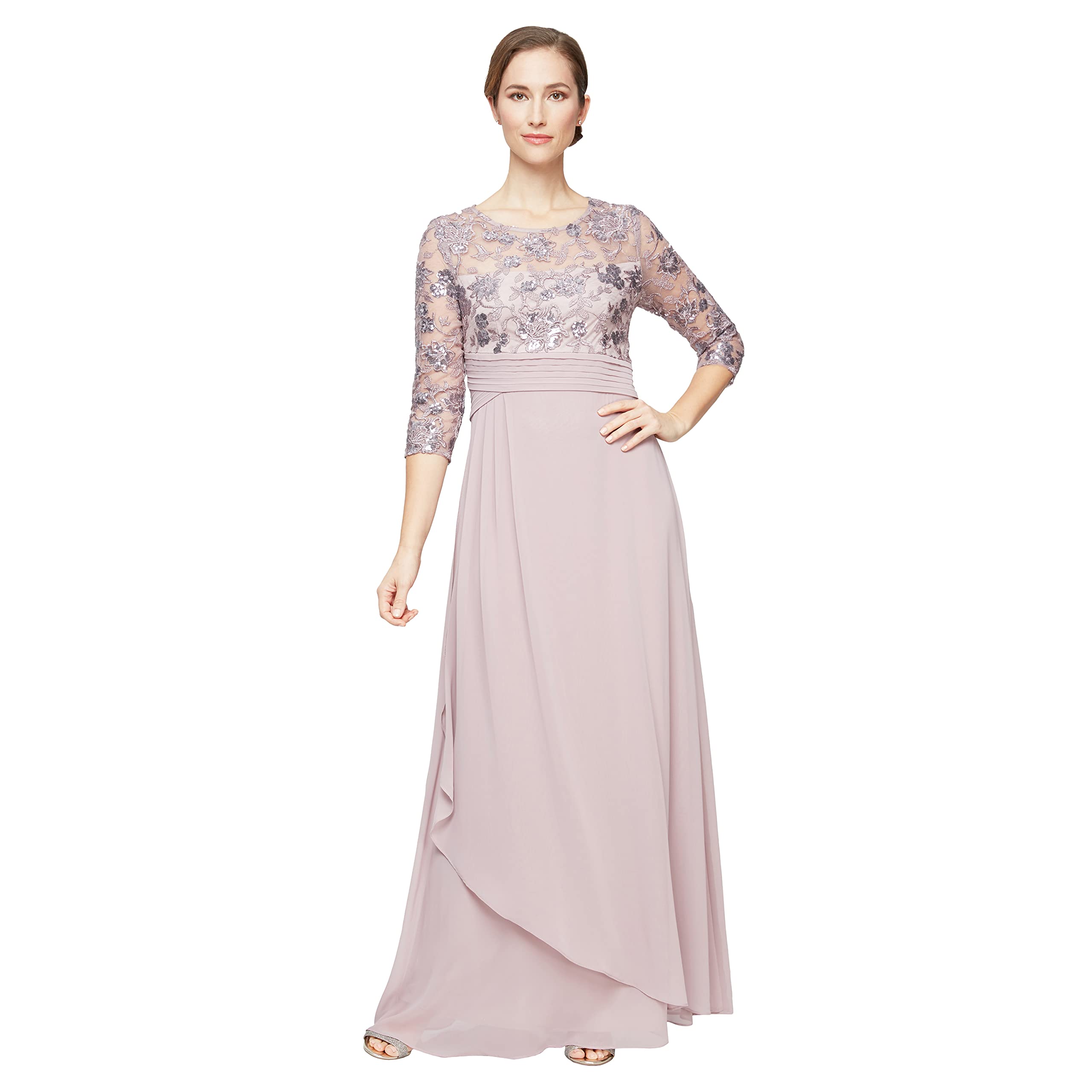 Alex Evenings Women's Long Lace Top Empire Waist Dress - Elegant Formal Gown for Evening Parties, Weddings & Special Occasions