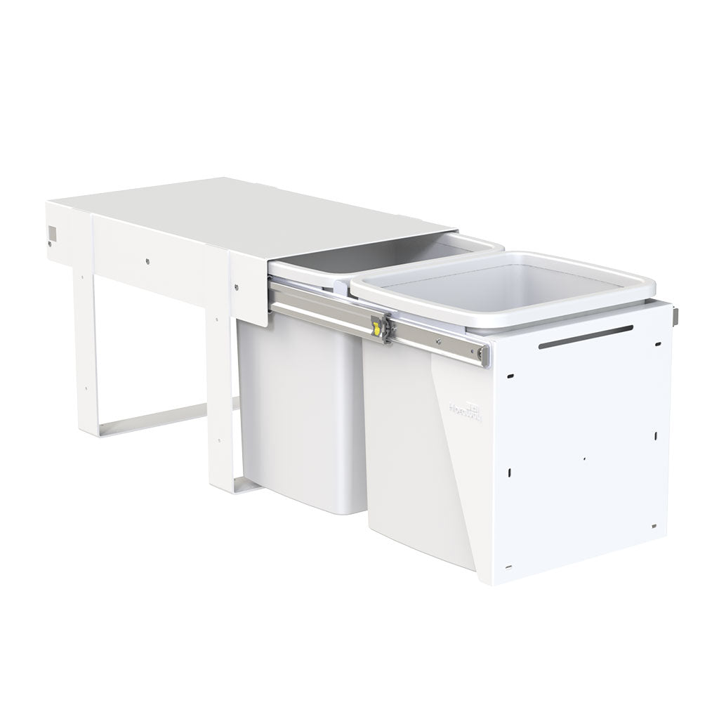 Hideaway Waste Bin - Compact Soft Close Trash Can 2x15L (Door Pull) - Ideal for Kitchen, Bathroom & Office Organization