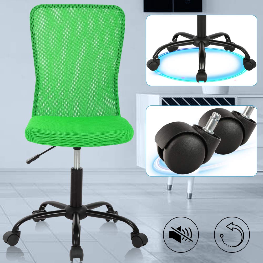 Ergonomic Mesh Office Chair - Adjustable Height Mid Back Computer Desk Chair with Wheels & Swivel, No Armrest, Green - Perfect for Home Office, Study, Gaming & Small Workspaces
