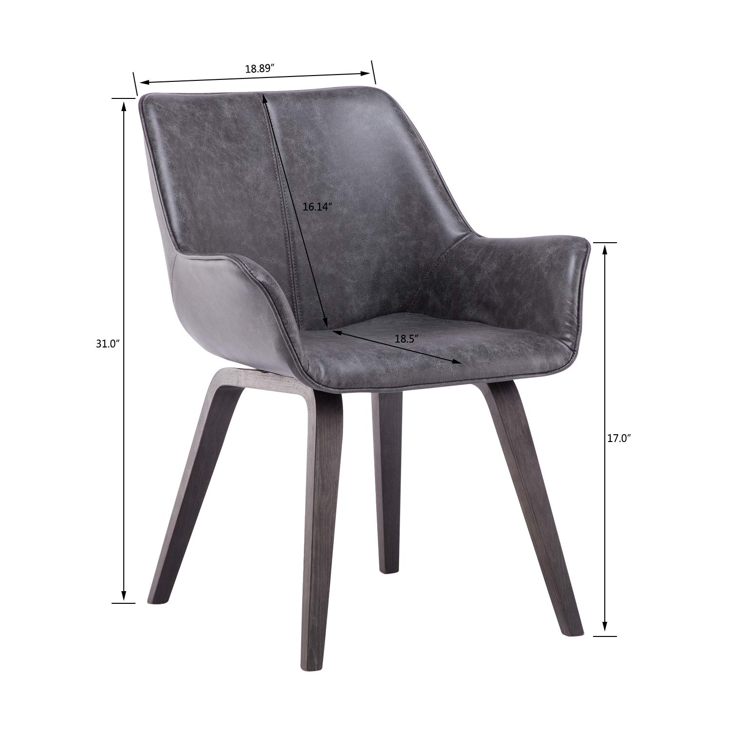 Modern Charcoal Faux Leather Dining Chairs - Set of 2 Upholstered Side Chairs for Living Room, Kitchen & Dining Room - Comfortable Seating for Home & Office