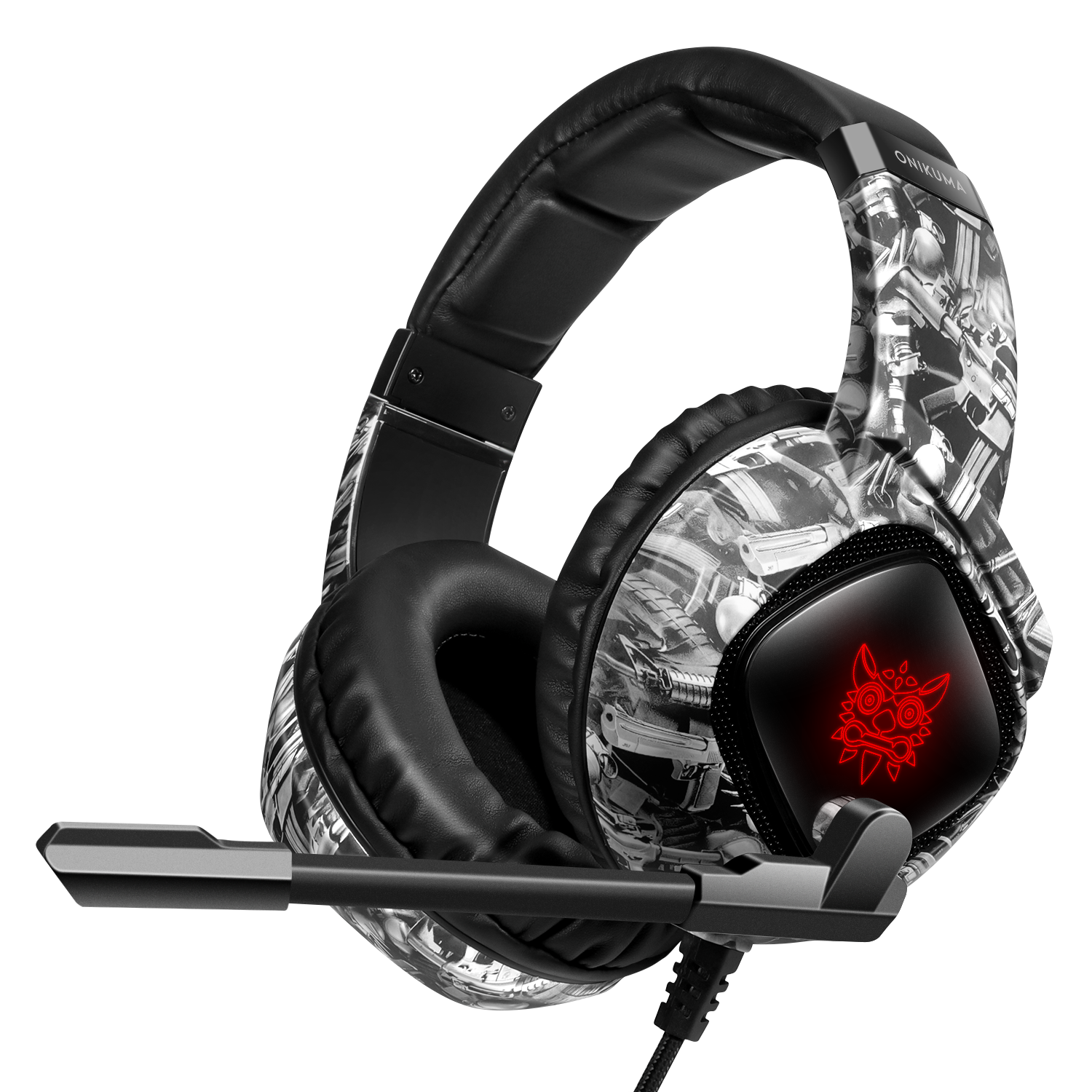 ONIKUMA K19 Professional Gaming Headset with RGB LED Lights - Noise Cancelling Mic, Comfortable Ear Cushions for PC, PS4, Xbox - Perfect for FPS Games & Late Night Gaming Sessions