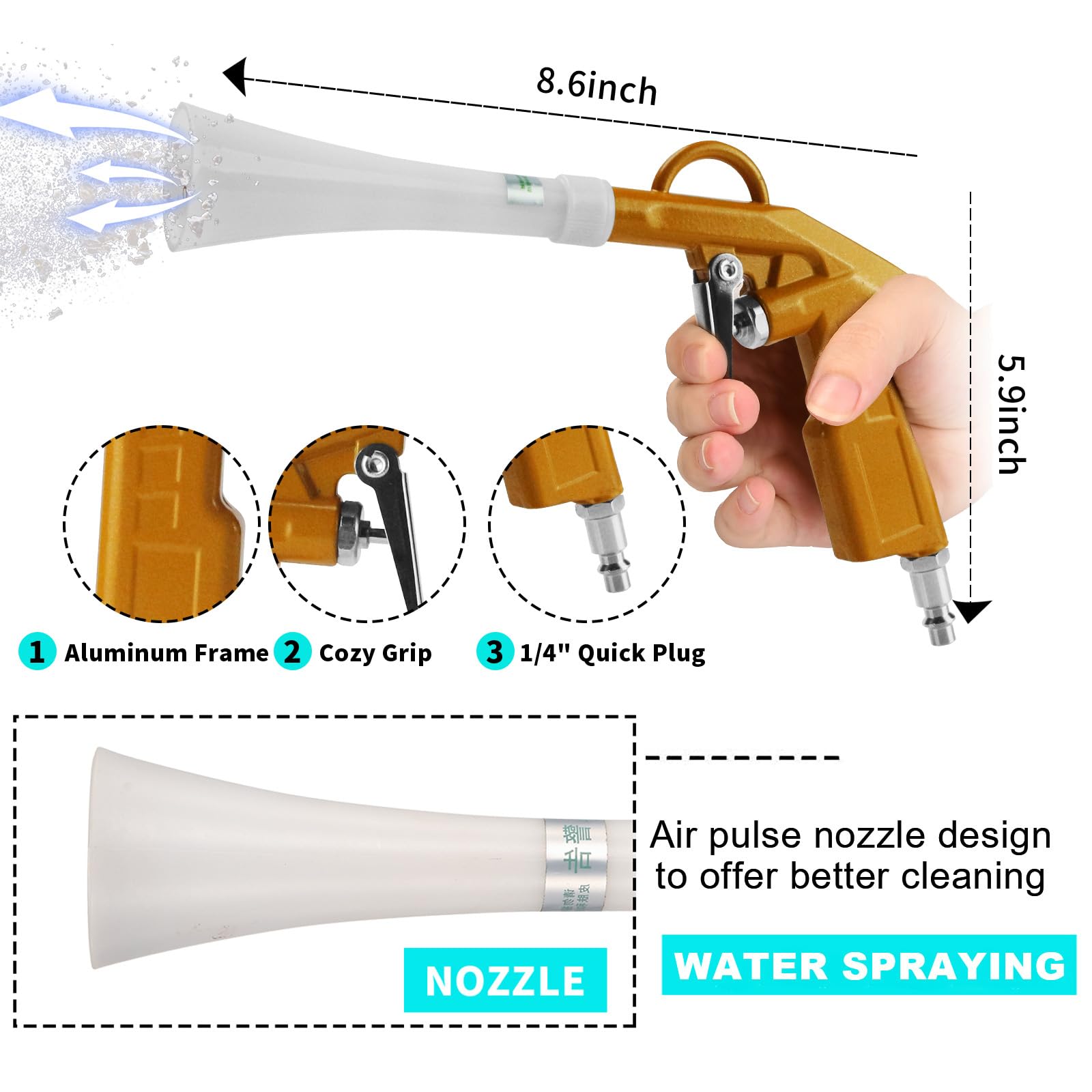 High Pressure Car Cleaning Gun - Air Blow Gun for Interior Detailing & Dust Removal | Car Wash Kit with Air Duster Blower | Works with Air Compressor | Perfect for Auto Detailing, Home Garage & Professional Car Wash (Yellow)