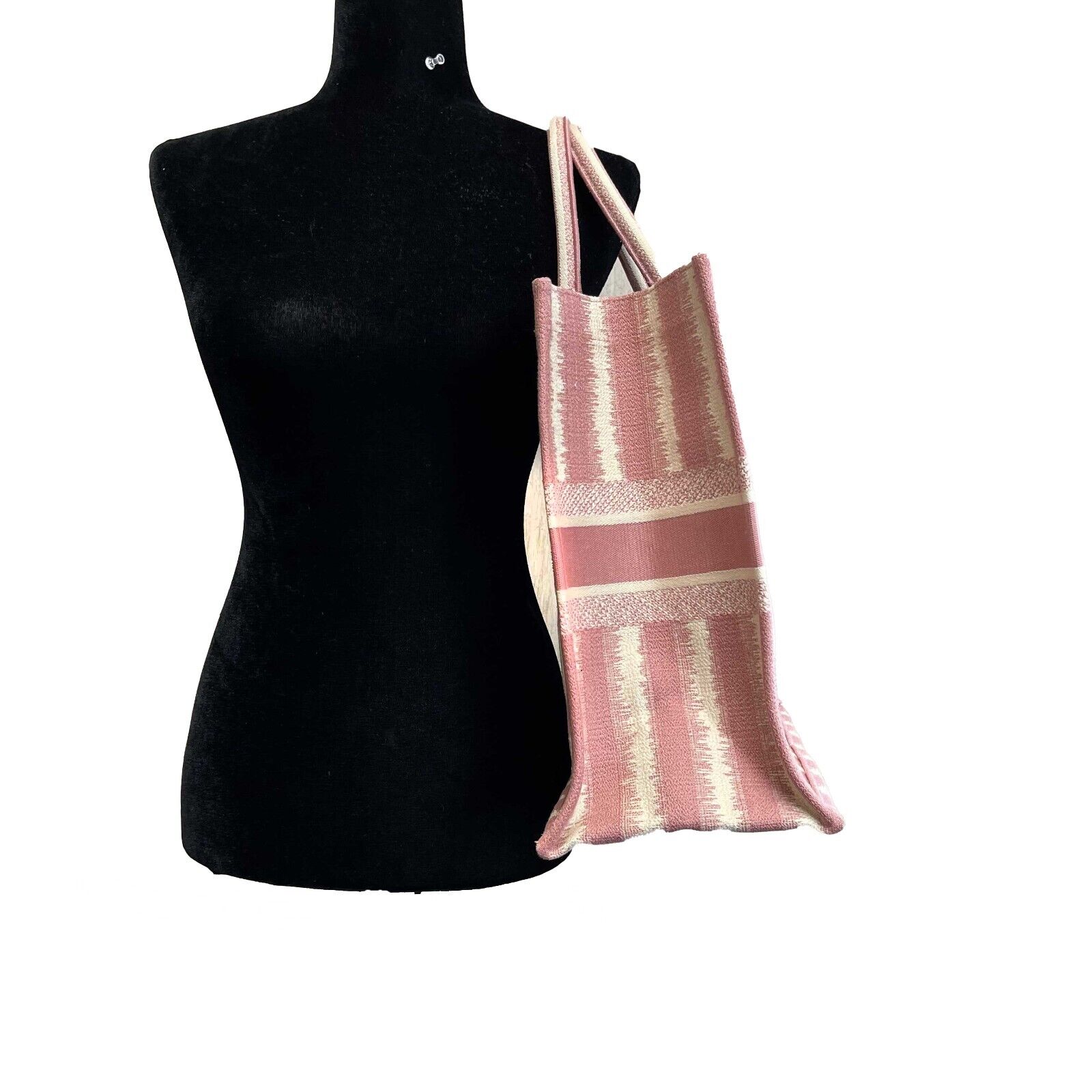 Christian Dior Bayadere Stripe Large Book Tote Bag - Pink Embroidered D Stripes Design | Perfect for Travel, Work & Luxury Fashion Accessories