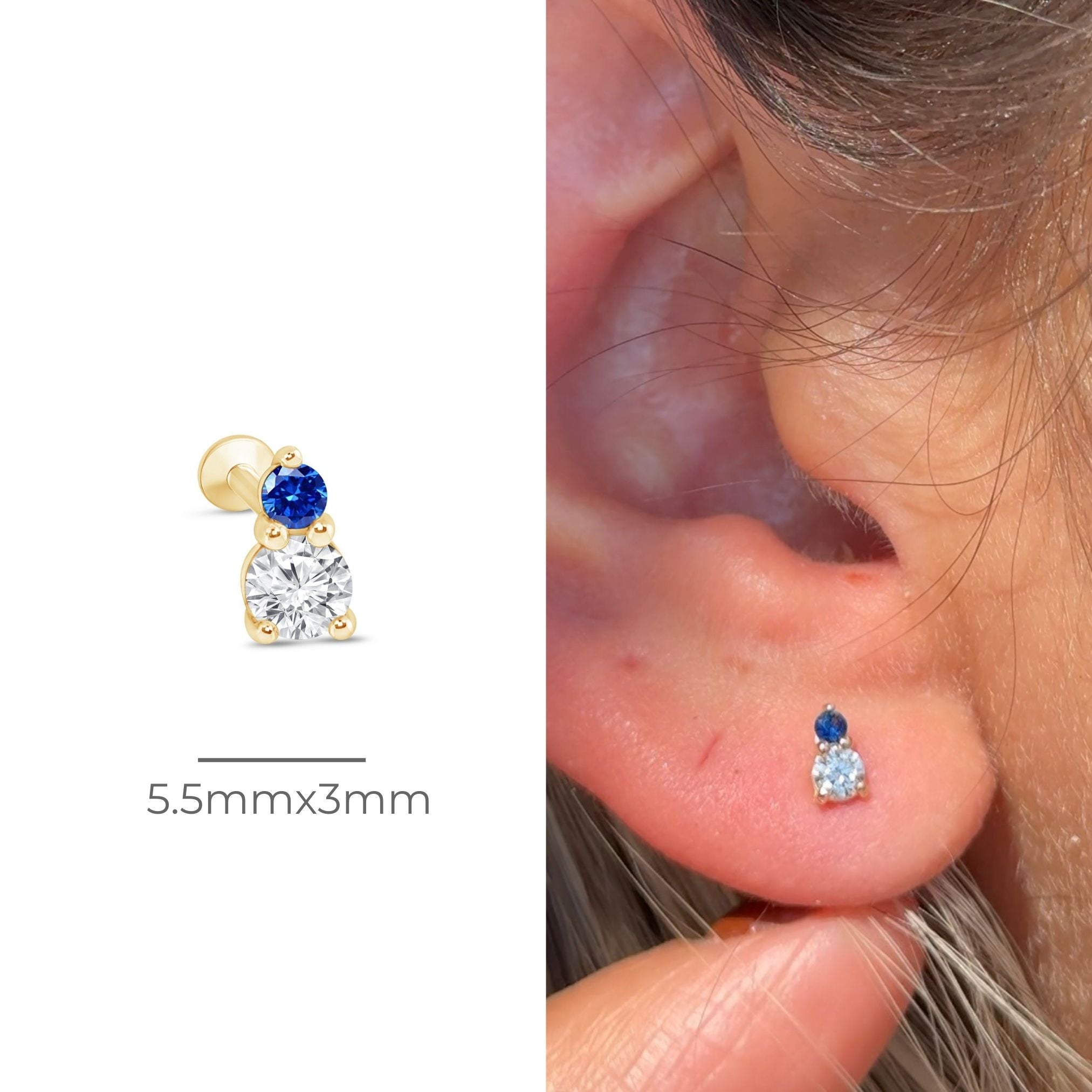 14k Yellow Gold Diamond and Sapphire Flat Back Earrings for Women - Elegant Stud Earrings for Daily Wear, Parties, and Special Occasions