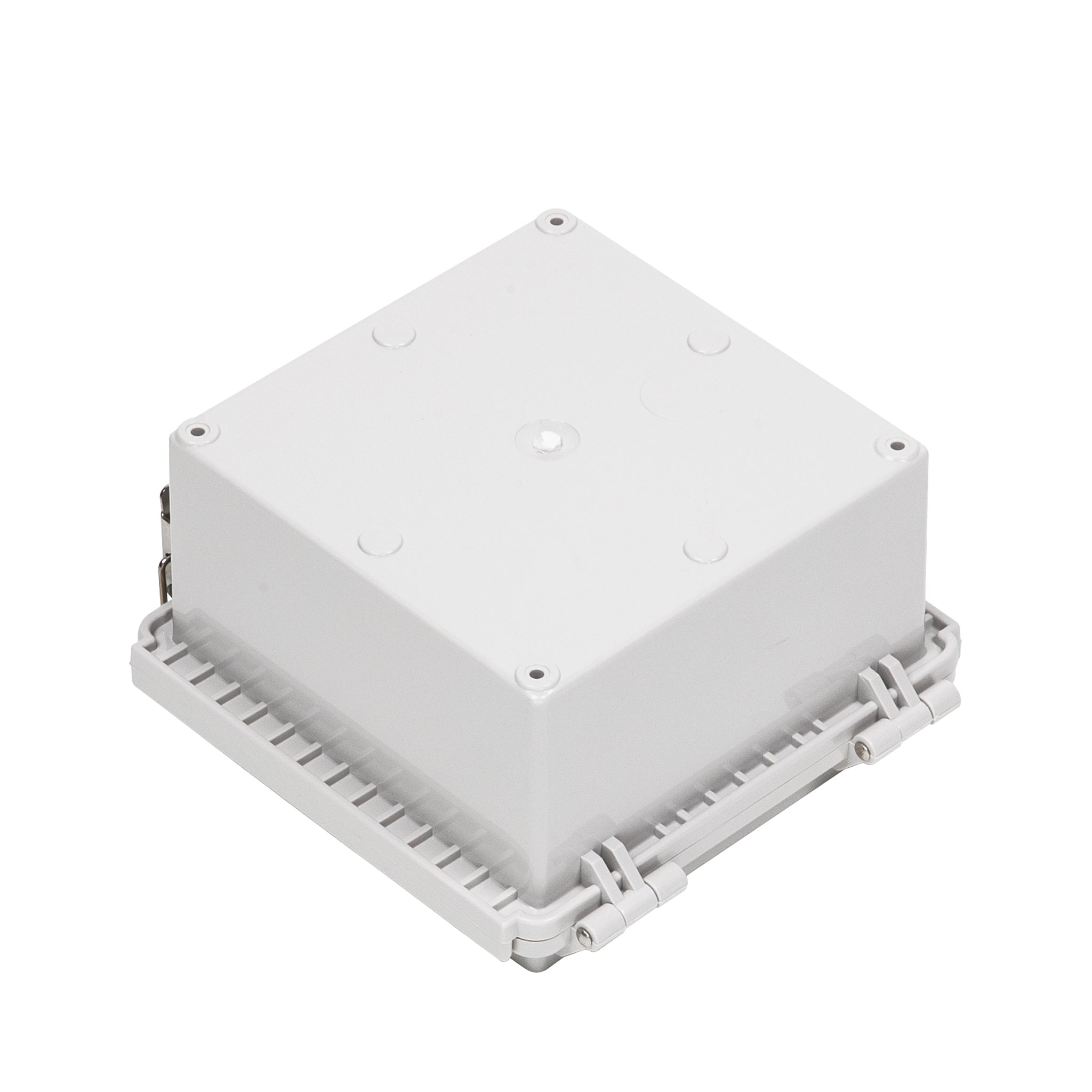 Boxco P Series 5.91 x 5.91 x 3.54 Inches (150 x 150 x 90mm) Waterproof Plastic Enclosure - IP67 & IK08 Rated ABS Grey Case with Molded Hinge & Latch - Ideal for Outdoor Electronics, Industrial Equipment & DIY Projects