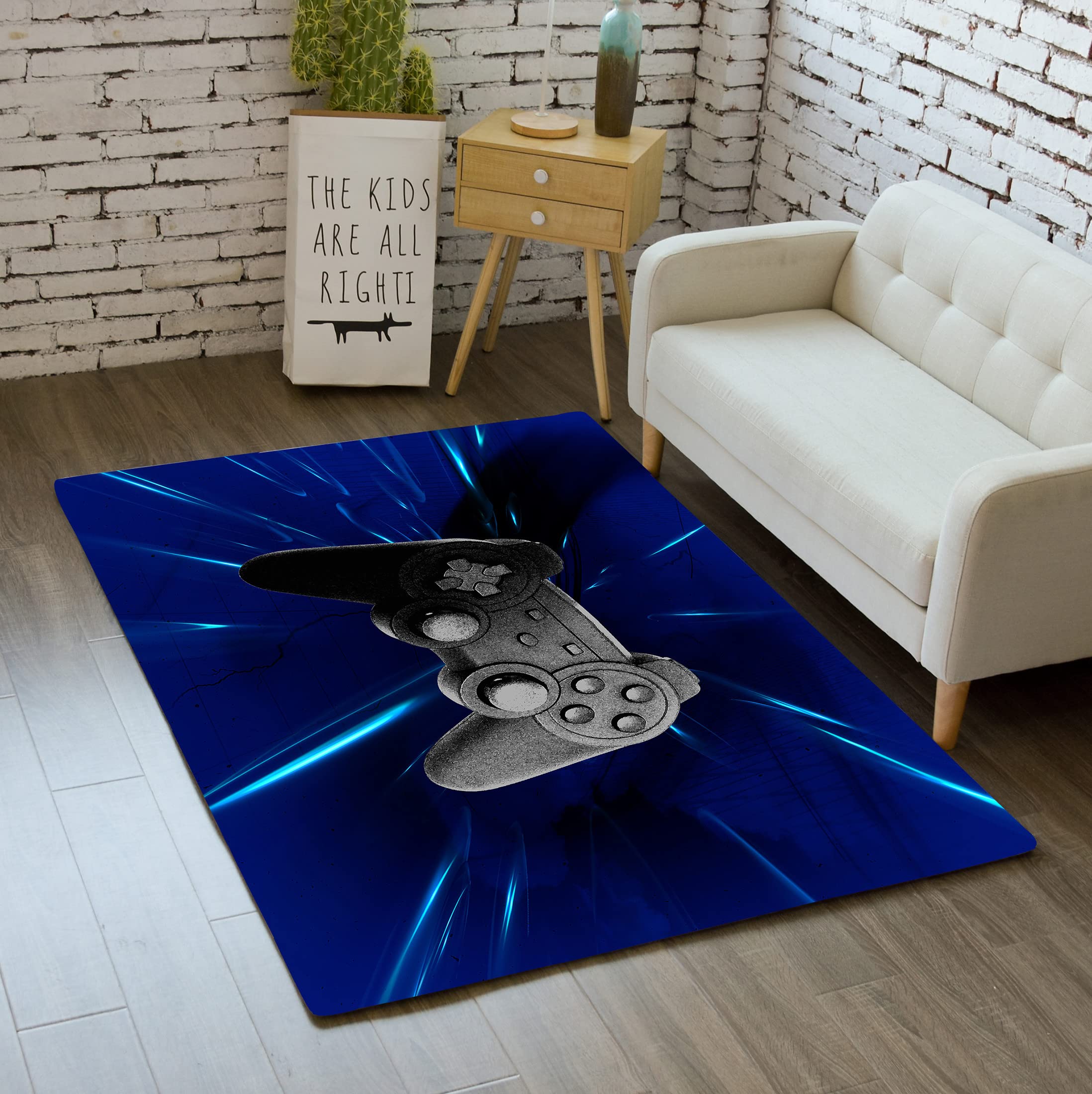 Gaming Area Rug for Boys - Black Controller Gamepad Carpet for Bedroom, Living Room & Playroom - Indoor/Outdoor Gamer Rug for Teens & Kids - Perfect for Gaming Setup, Dorm Decor & Man Cave