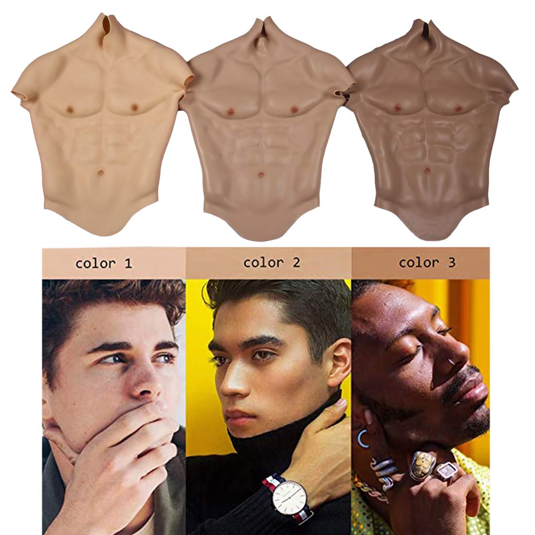Realistic Fake Muscle Silicone Male Chest Half Body Suit - Lifelike Skin Texture for Cosplay, Halloween Costume & Theater Performance - Perfect for Bodybuilding Illusion, Superhero Costumes and Theatrical Makeup Effects