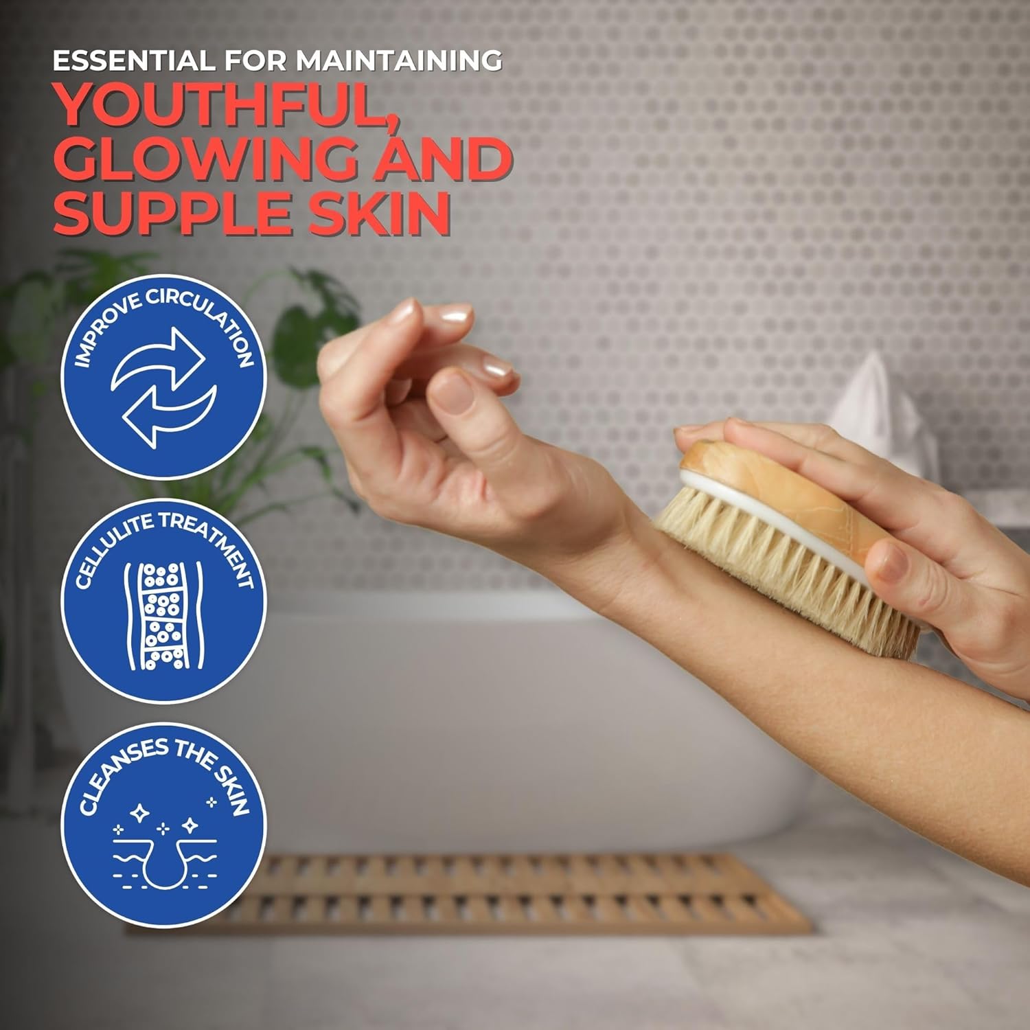 Yerba Prima Tampico Skin Brush - Natural Exfoliating Body Brush for Dry Brushing & Lymphatic Drainage - Perfect for Spa, Shower & Self-Care Routine