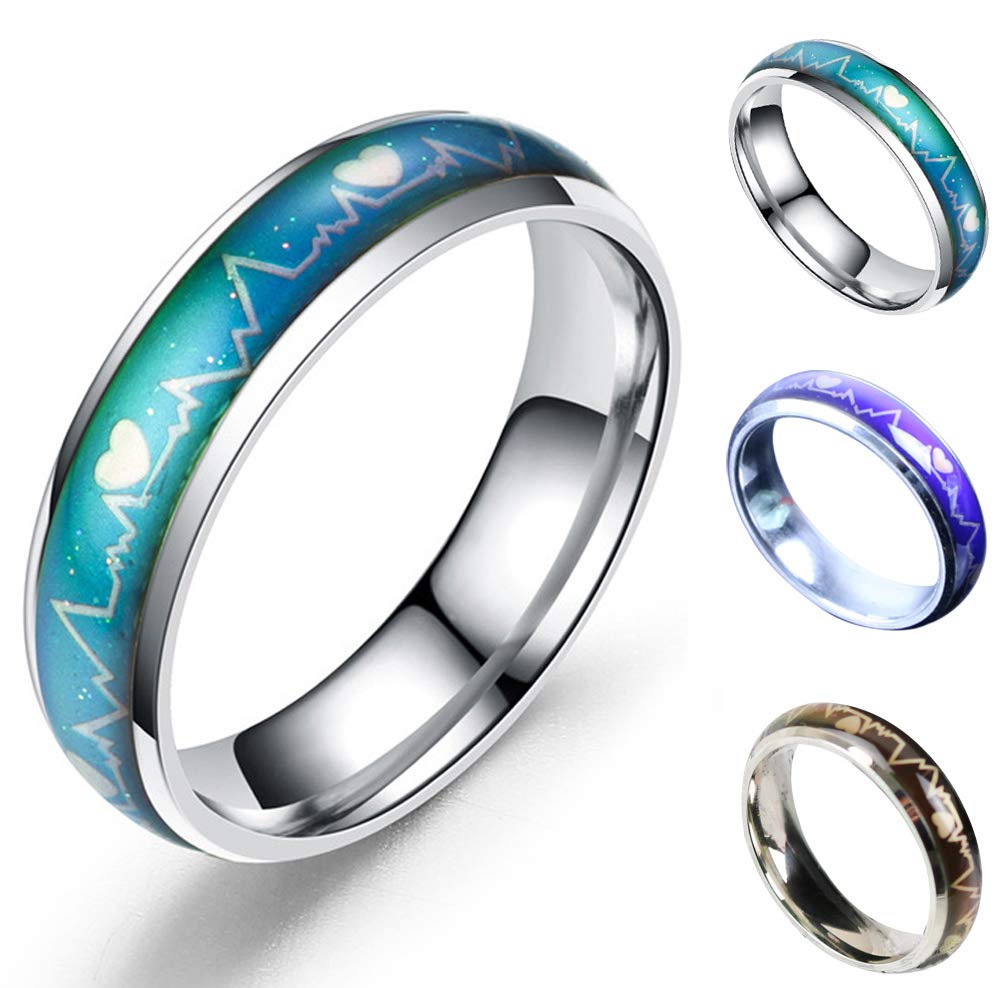 ToRhine Color Changing Mood Ring for Women & Men - Titanium Steel Temperature Sensitive Heartbeat ECG Engagement Ring | Perfect for Couples, Gifts & Special Occasions