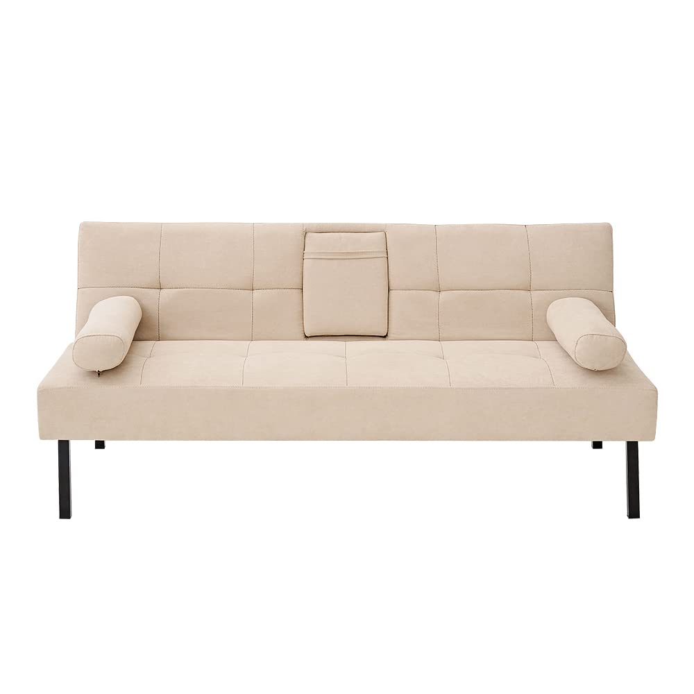 Panana 3-Seater Convertible Futon Sofa Bed - Click Clack Recliner Couch with Fabric Upholstery for Living Room, Guest Room & Small Spaces (Beige) | Space-Saving Multi-Functional Furniture for Apartments, Dorms & Home Offices