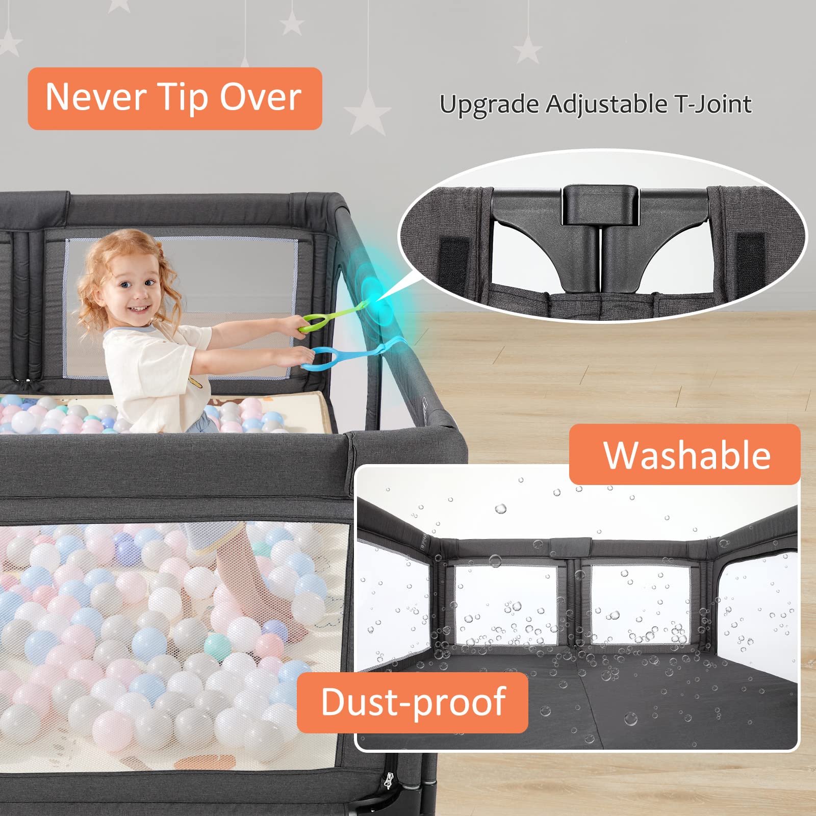 Foldable Baby Playpen with Bottom - 79x59in Large Play Yard Center, Baby Gate & Fence Play Area for Toddlers & Kids (Black) - Perfect for Indoor Playtime, Nursery Safety & Childproofing Your Home