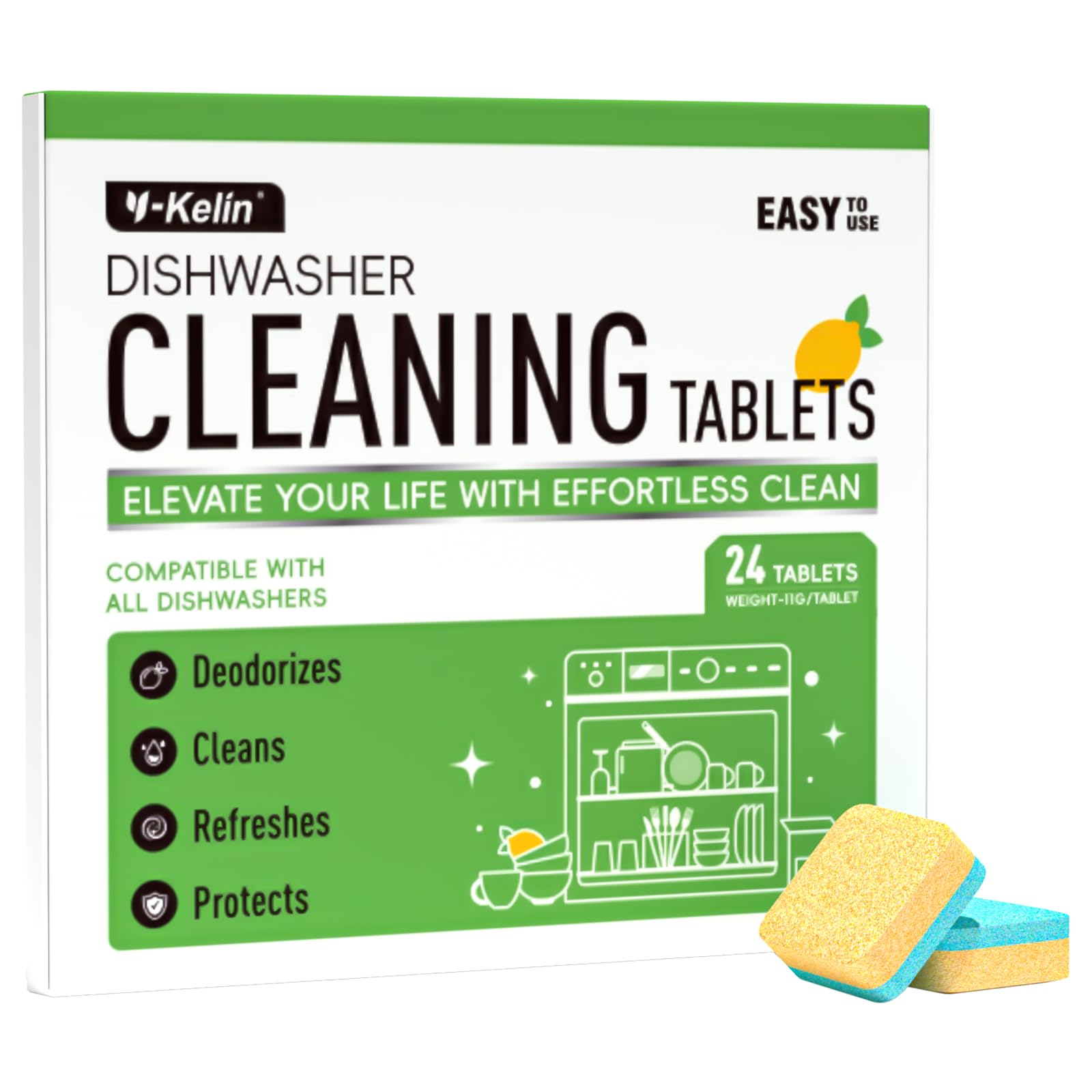 Dishwasher Cleaner Tablets - 24 Pack | Deep Cleaning & Odor Eliminating | Removes Scale, Dirt & Pipe Blockage Naturally | Ideal for Regular Dishwasher Maintenance & Deep Cleaning