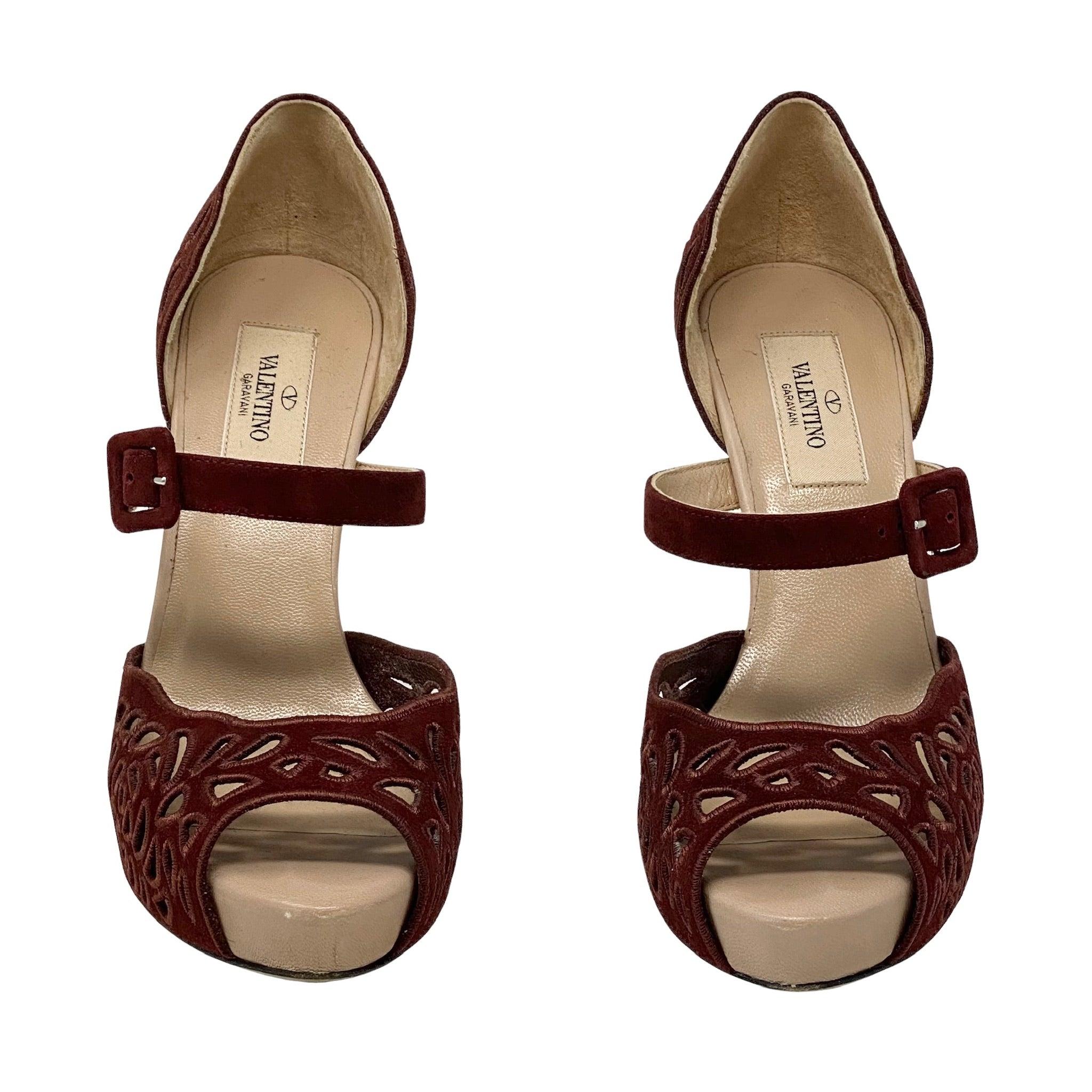 Valentino Burgundy Cut Out Heels Women's Size 36.5 - Elegant Stiletto Pumps for Parties, Weddings & Special Occasions