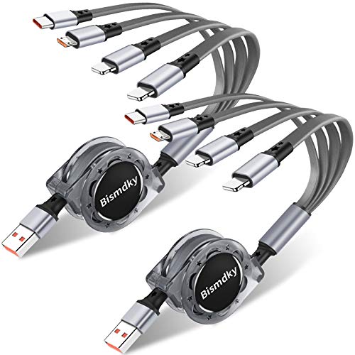 Yifchoti 4-in-1 Retractable USB Charger Cable - Fast Charging Cord with Dual Phone/Type C/Micro Port Adapter - Compatible with iPhone, Android, Samsung, Tablets - Perfect for Home, Office & Travel (2 Pack, 3.3FT)