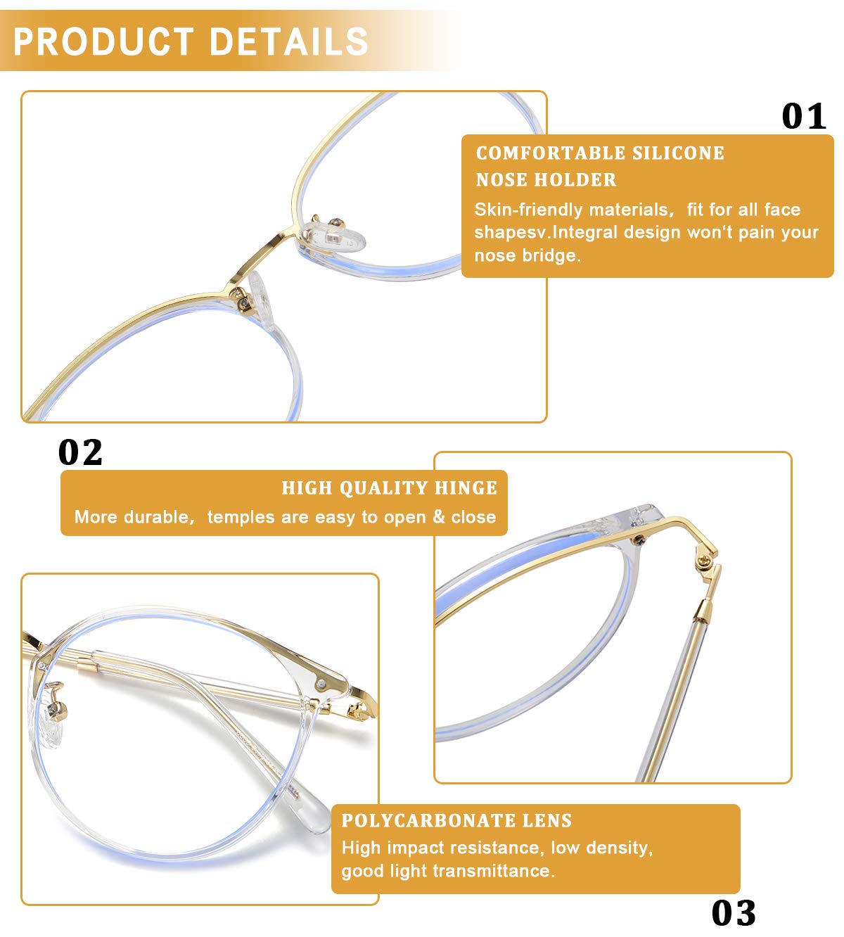 DUCO Blue Light Blocking Glasses for Women & Men - Anti Eyestrain Computer Glasses with UV Protection - Retro Round Frame for Office Work, Gaming, and Screen Time (Model W013)