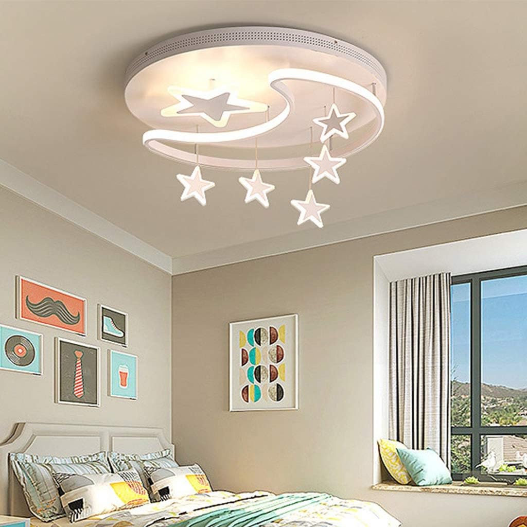 Dimmable LED Ceiling Light with Remote Control - Star Moon Design Kids Room Ceiling Lamp, 52CM 54W White Metal Acrylic Lighting for Baby Nursery, Bedroom & Children's Playroom - Perfect for Nighttime Reading, Playtime & Creating a Cozy Atmosphere