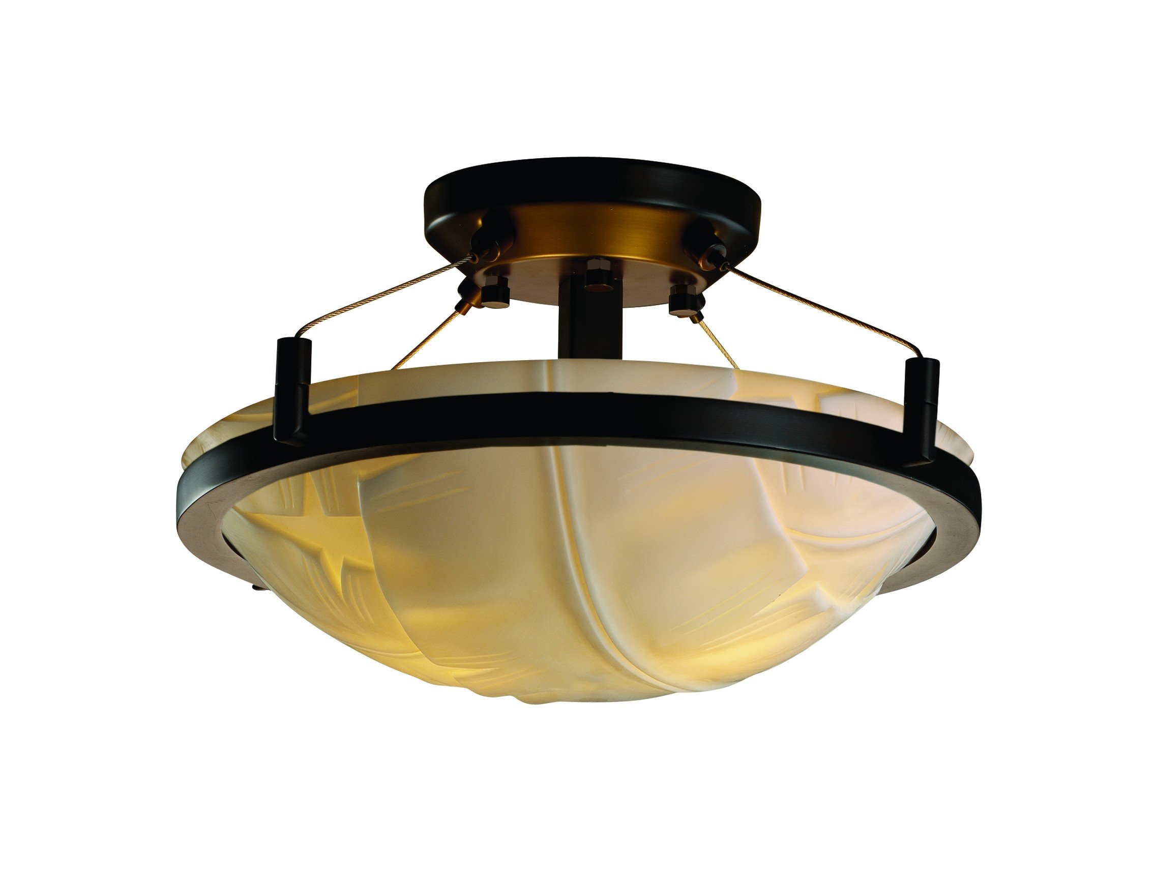 Justice Design Group Porcelina 2-Light Semi-Flush Mount Ceiling Light - Dark Bronze Finish with Banana Leaf Faux Porcelain Resin Shade - Perfect for Dining Room, Bedroom or Entryway Lighting
