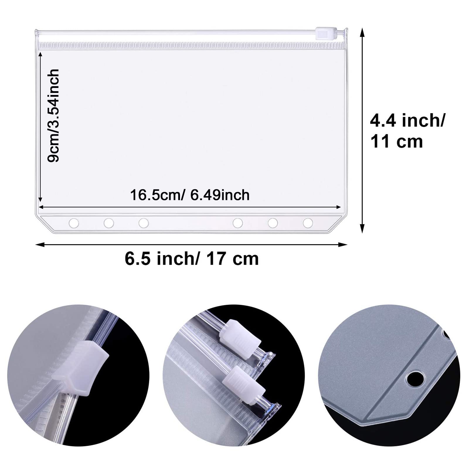 15 Pack A6 Clear Zipper Binder Pockets - 6 Hole PVC Document Envelopes for Budgeting, Filing & Organization | Waterproof Loose Leaf Folders for 6-Ring Binders | Perfect for Cash Envelopes, School Supplies & Office Documents