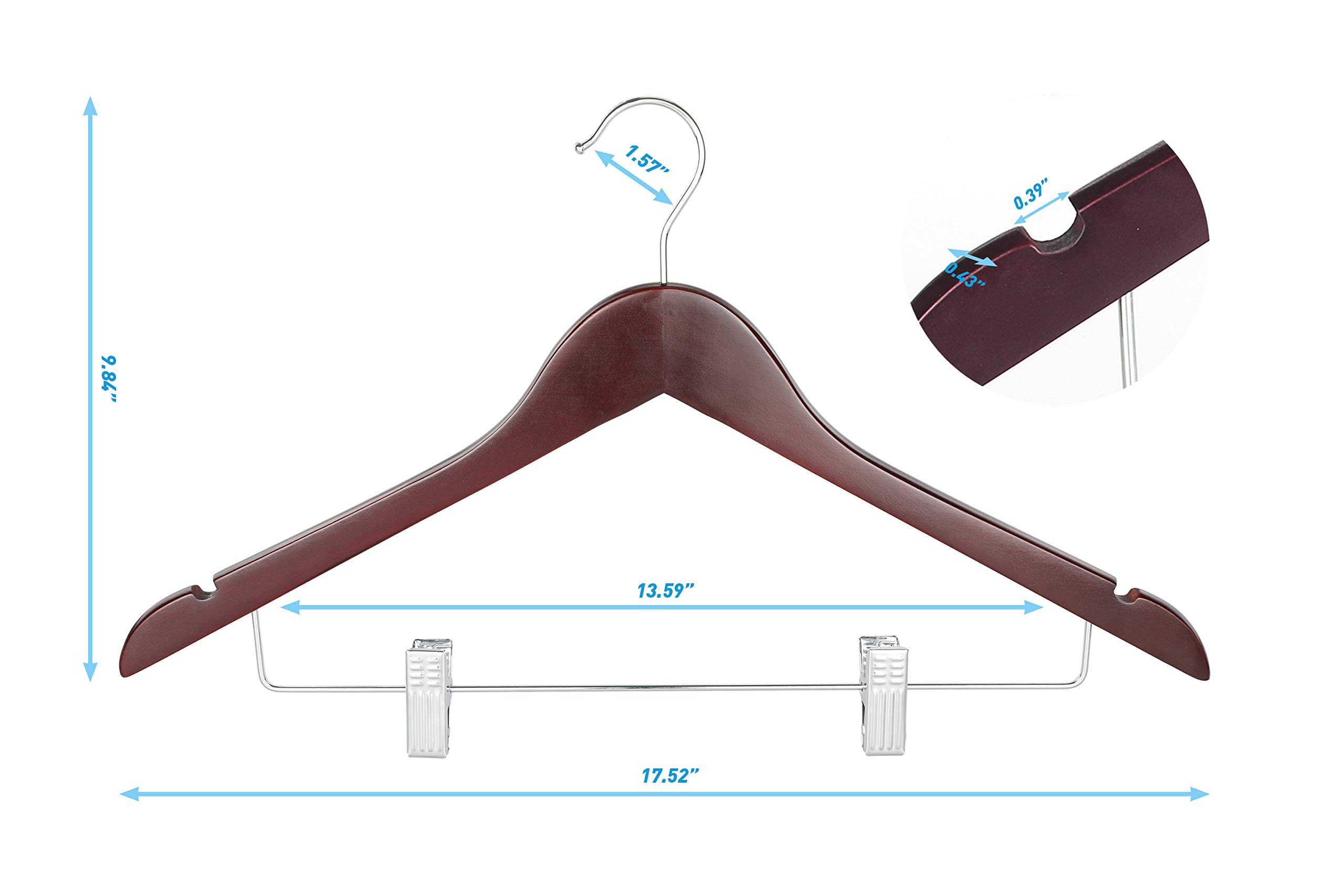 Premium Wooden Suit Hangers with Adjustable Metal Clips (20 Pack) - Solid Wood Clothes Hangers, 360° Swivel Hook, Retro Finish for Coats, Jeans & Blouses - Ideal for Closet Organization & Travel (Cherry CT28M20)
