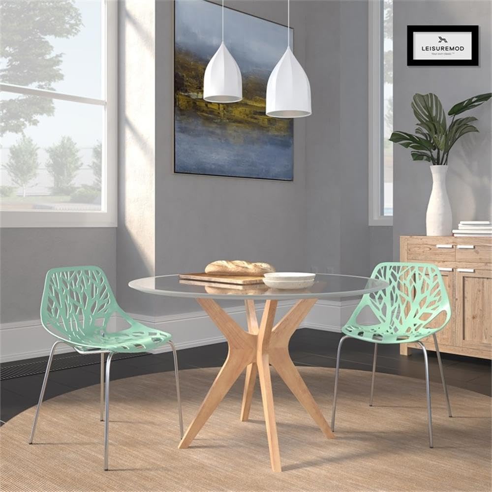 Modern Asbury Dining Chairs with Chrome Legs - Set of 2, Mint Green - Stylish Mid-Century Kitchen & Dining Room Seating for Home, Restaurant or Cafe