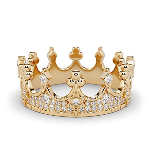 DRISHYA FASHION 2Ct Round Cut Simulated Diamond Engagement Ring - 14k Yellow Gold Plated Tiara Wedding Band for Women | Perfect for Proposals, Anniversaries & Bridal Jewelry