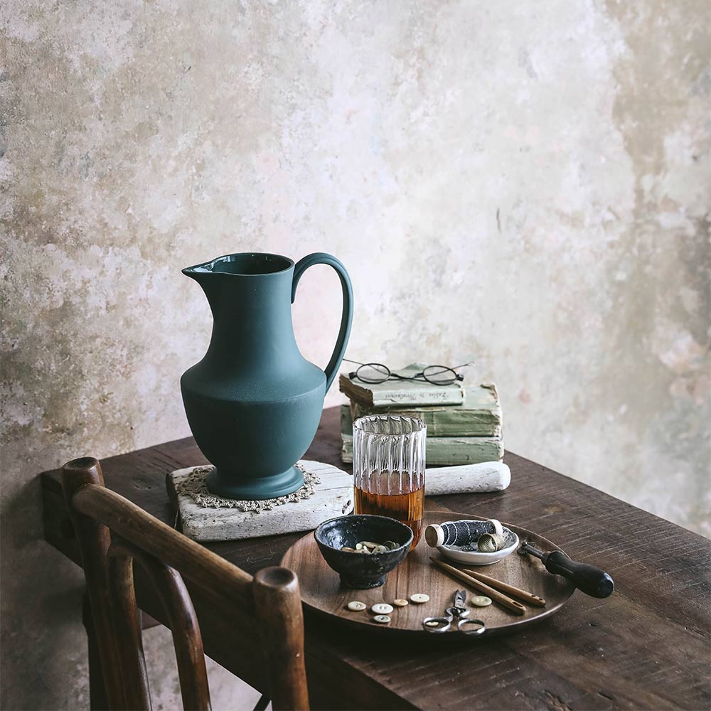 Handcrafted Artisan Stoneware Pitcher - Elegant Teal Blue Ceramic Water Jug for Kitchen, Dining Table & Home Decor | Perfect for Serving Beverages, Displaying Flowers, or as a Rustic Centerpiece