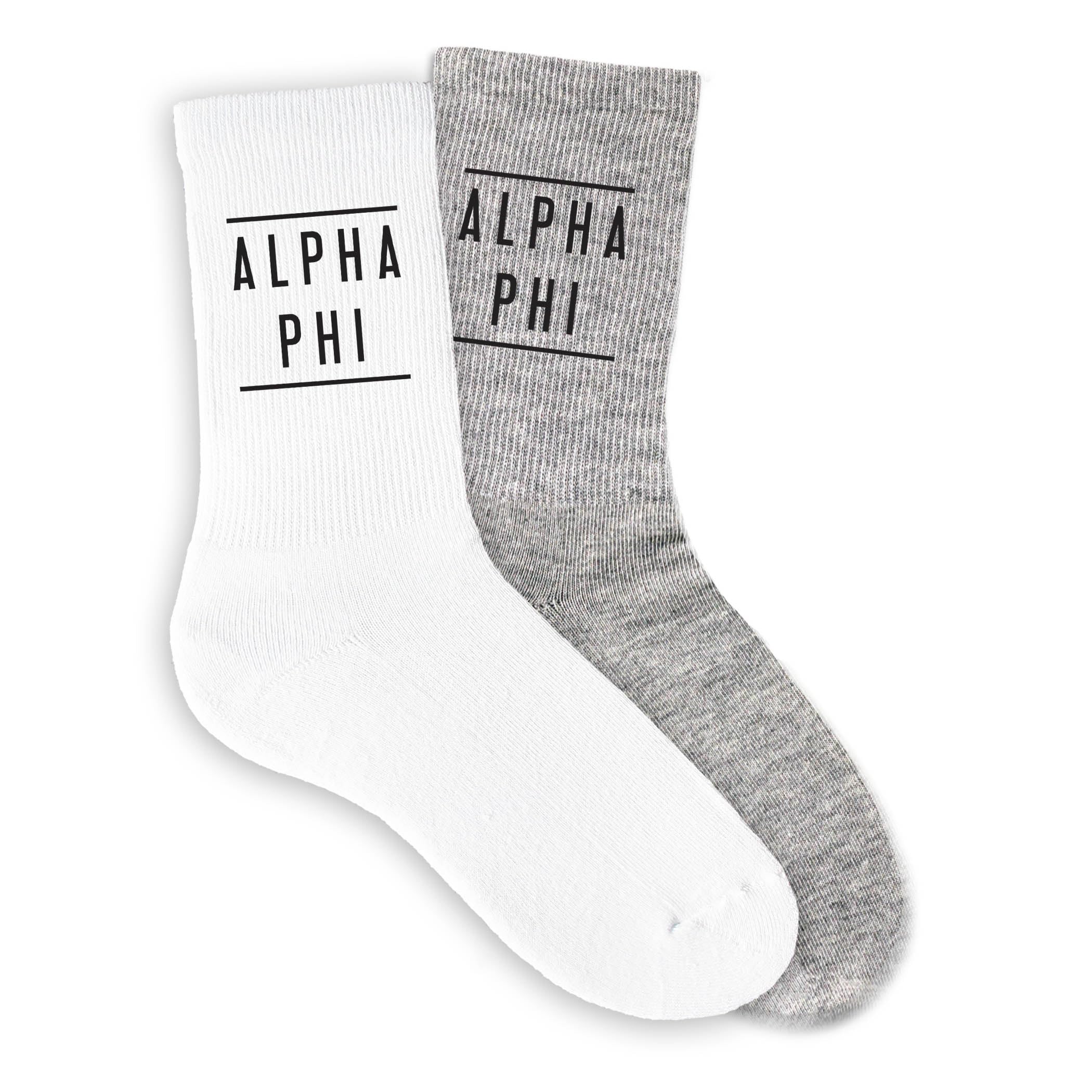 Sorority Crew Socks for Women - Black Name Printed on White Cotton Socks - Perfect for Greek Life, College Events & Gifts