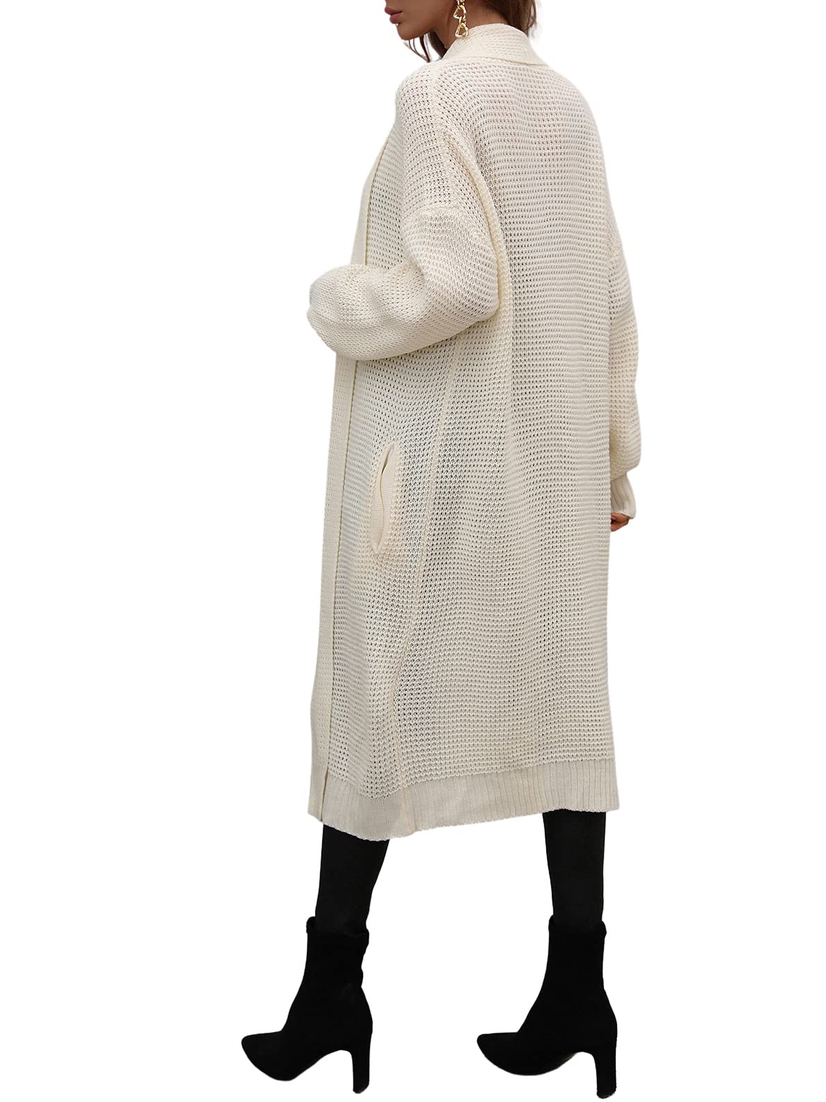 CHARTOU Women's Lightweight Long Waffle Knit Shawl Collar Open Front Duster Cardigan Sweater - Cozy Fall & Winter Layering Piece for Office, Travel and Casual Outfits