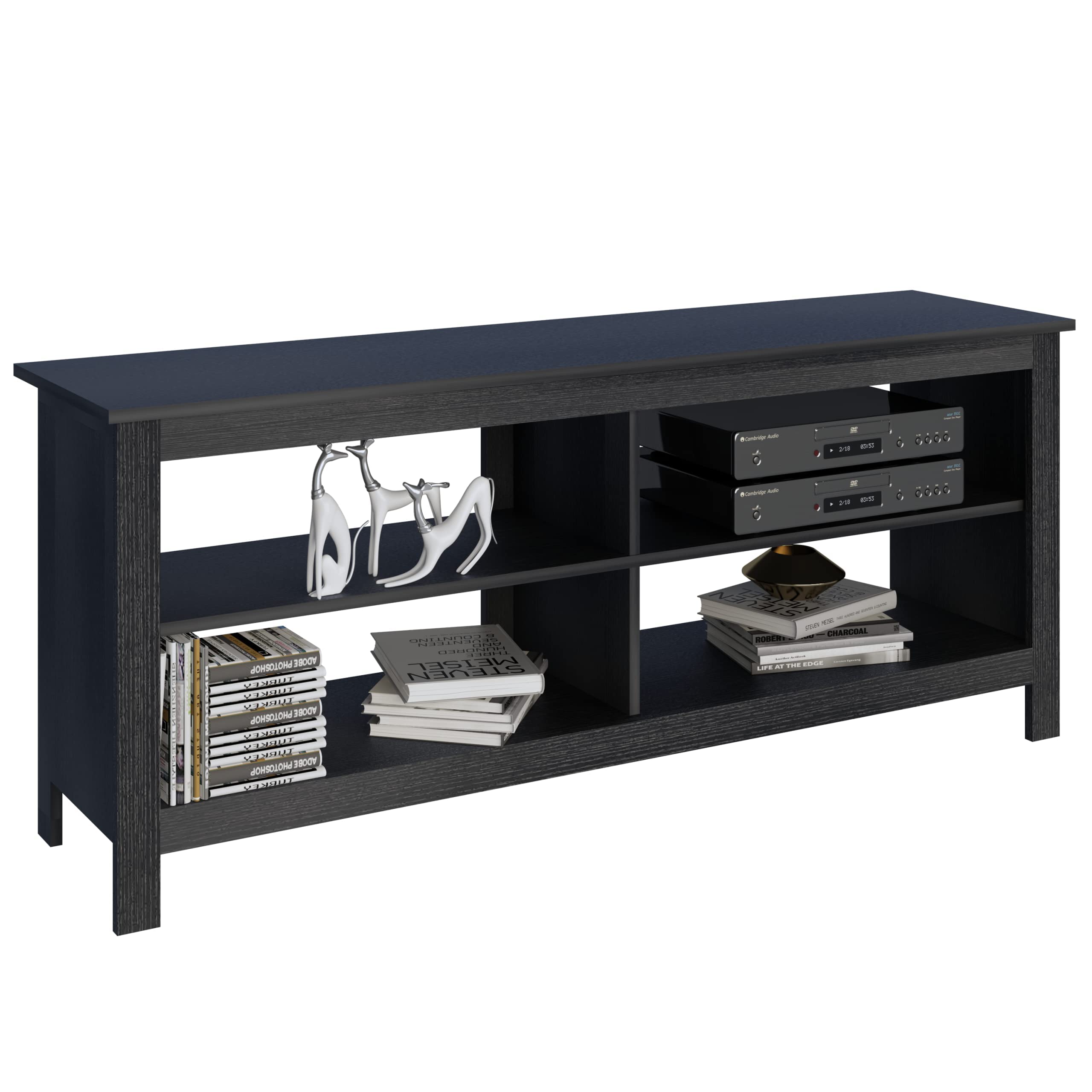 Panana Classic 4-Cubby TV Stand for 50 Inch TVs with Storage Shelves - Black Entertainment Center & Media Console for Living Room & Bedroom | Perfect for Organizing Gaming Consoles, Streaming Devices & Home Decor