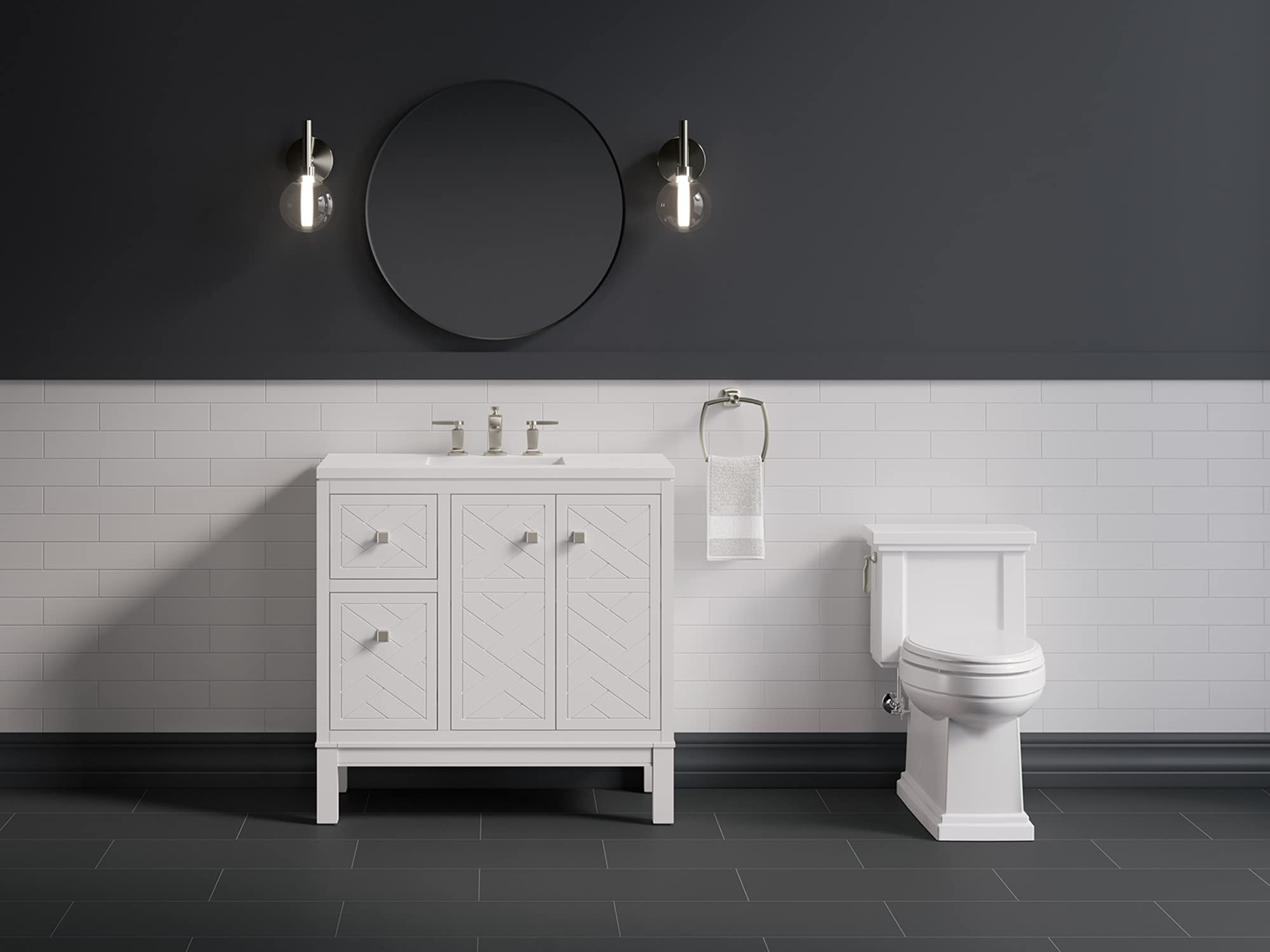 KOHLER Beauxline 36-inch Bathroom Vanity Set with Mirror & Sink - Modern Double Sink Vanity for Master Bathroom or Guest Bath Remodel