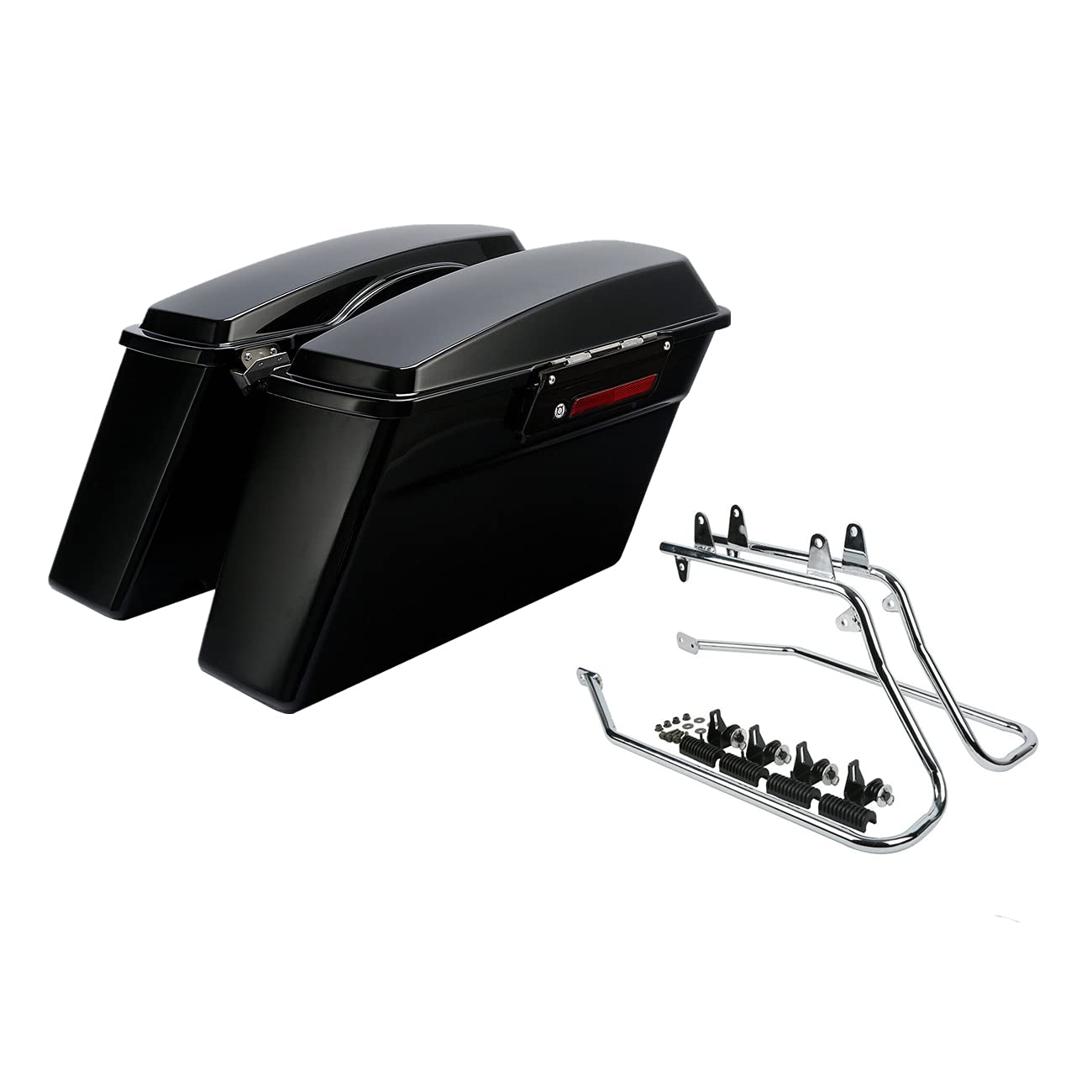 XFMT Vivid Black Hard Saddlebags for Harley Softail Heritage Classic Deluxe (1984-2017) - Durable Trunk with Black Latches & Chrome Conversion Brackets - Perfect for Long Rides and Motorcycle Touring