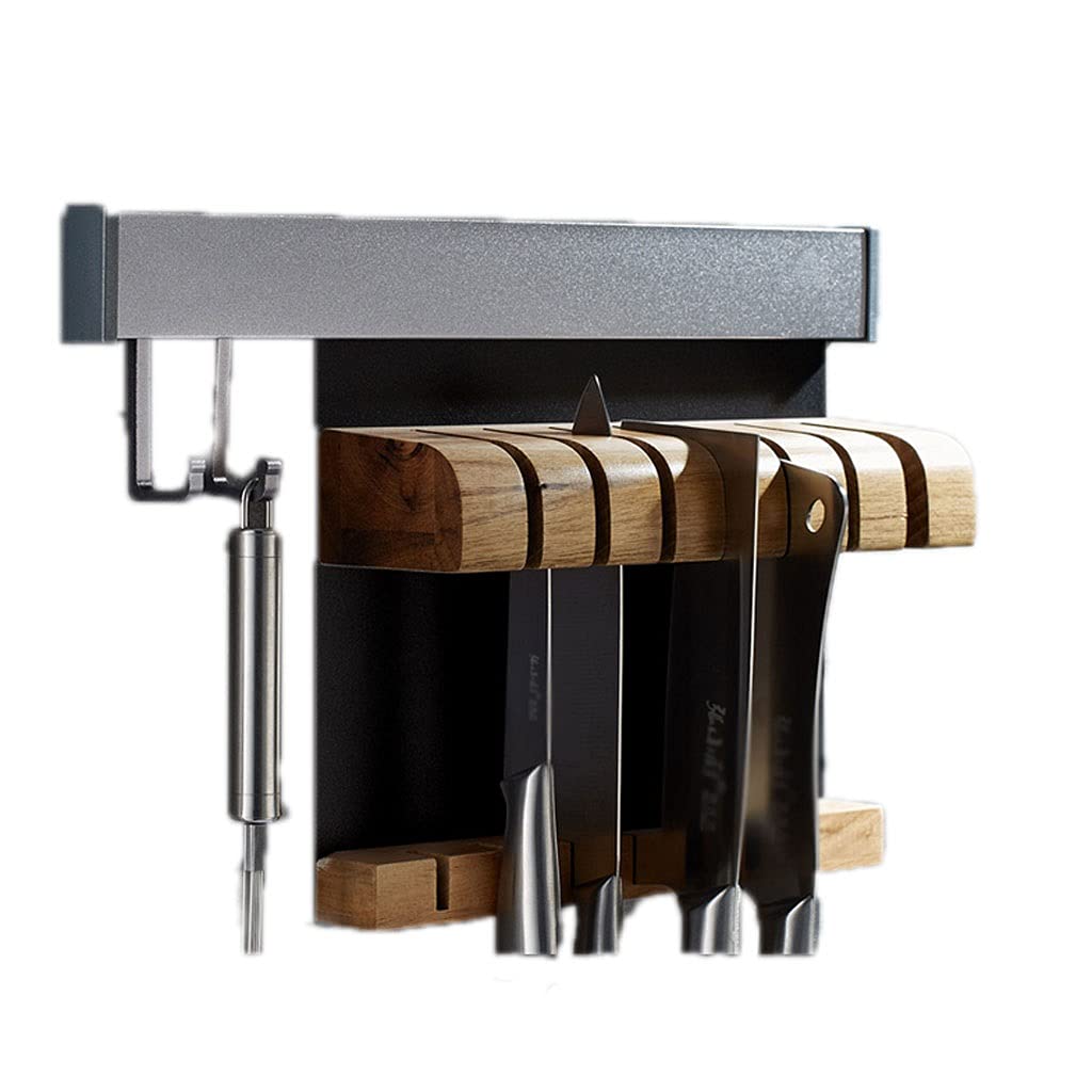 Premium Solid Wood Magnetic Knife Holder - Universal Wall-Mounted Tool Organizer for Kitchen Knives & Utensils - No Drilling Required with Strong Iron-Absorbing Stone Base - Perfect for Home Chefs & Compact Kitchen Spaces (7-Blade Black Gray)