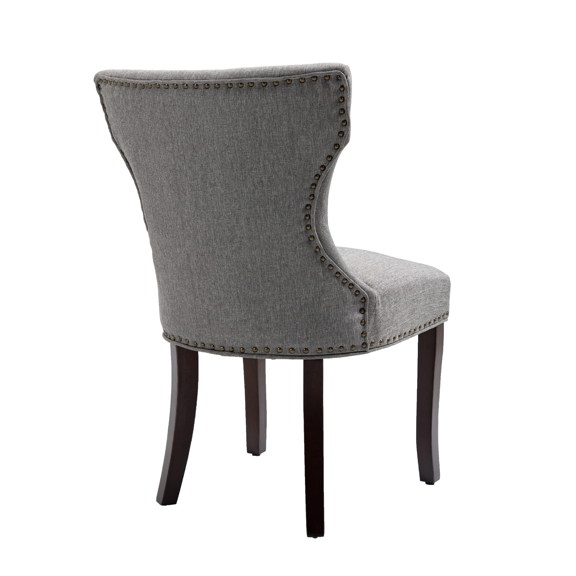 DAGONHIL Set of 2 Gray Upholstered Fabric Dining Chairs - Tufted Solid Wood Accent Chairs with Nail Head Trim for Dining Room, Living Room & Home Decor | Comfortable Seating for Family Gatherings & Dinner Parties