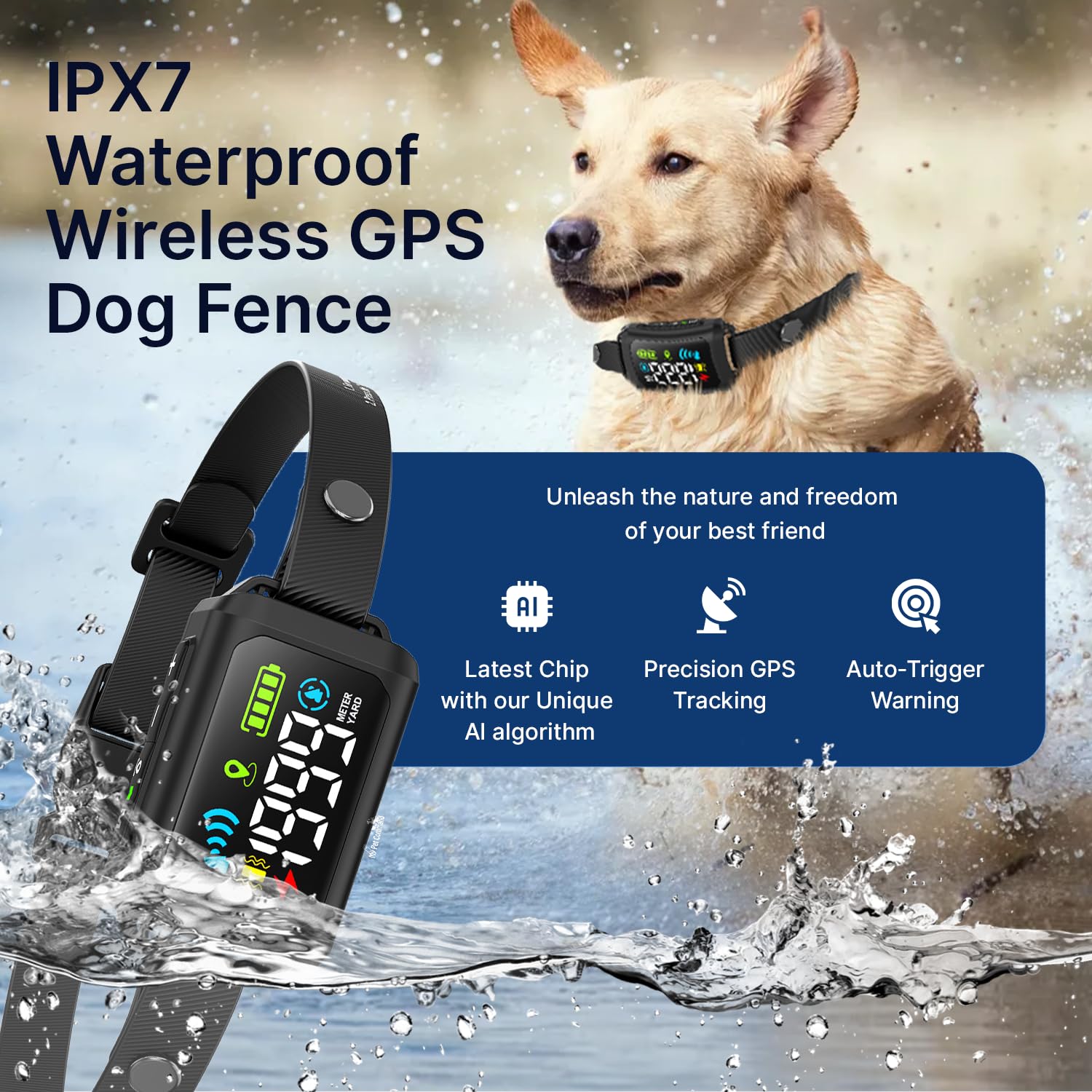 My Pet Command GPS Dog Collar Fence System - New Generation Wireless Dog Fence Containment System with Boundary Training, Waterproof & Rechargeable - Perfect for Outdoor Pet Safety and Training in Backyards, Parks & Large Properties