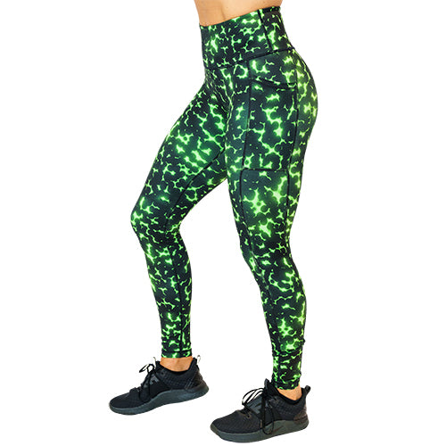 Radioactive Green Leggings for Women - High Waist Yoga Pants for Workout, Running & Fitness | Trendy Activewear for Gym & Daily Wear