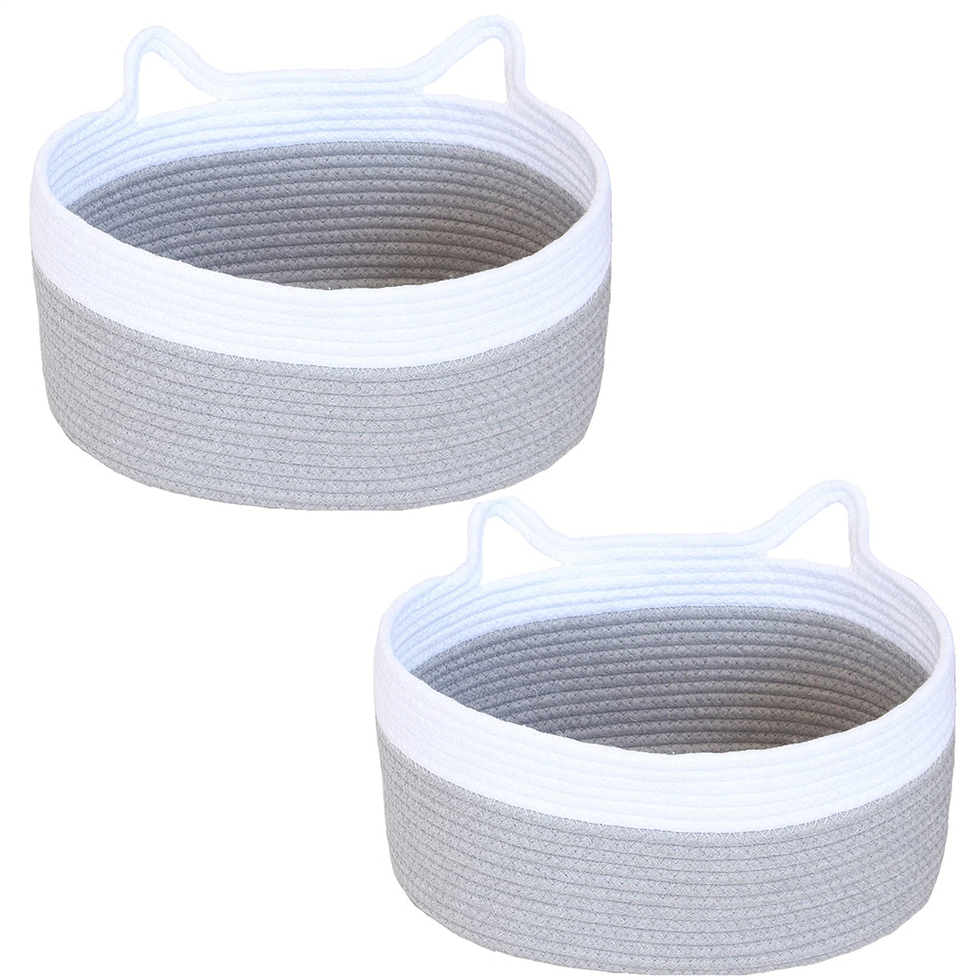 2 Pack Small Woven Cotton Rope Baskets - Gray Storage Baskets for Baby Room, Pet Toys, Shelves & Home Decor | Perfect for Organizing, Gift Giving & Nursery Storage (Grey, CAT-G01)
