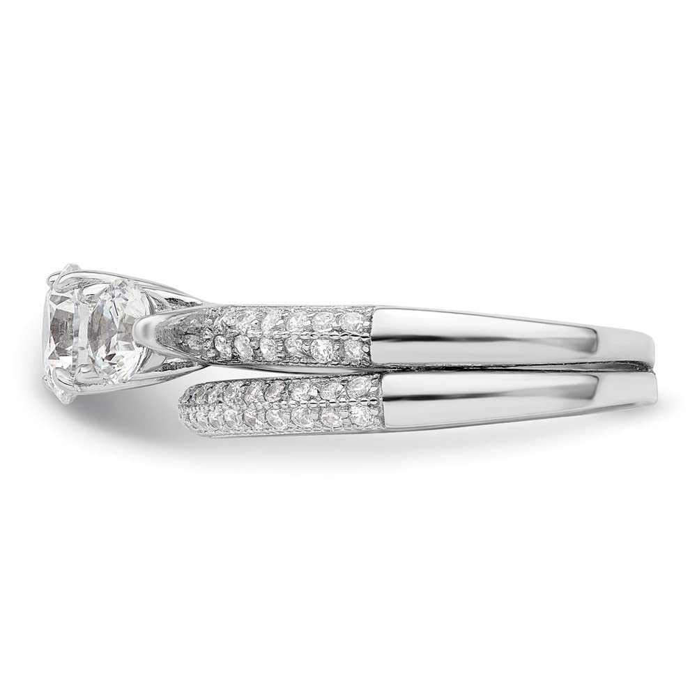 925 Sterling Silver Rhodium-Plated Cubic Zirconia 3 Stone Pave Band Ring Set - Diamond2Deal | Elegant Engagement & Wedding Jewelry for Women, Perfect for Proposals, Anniversaries and Special Occasions