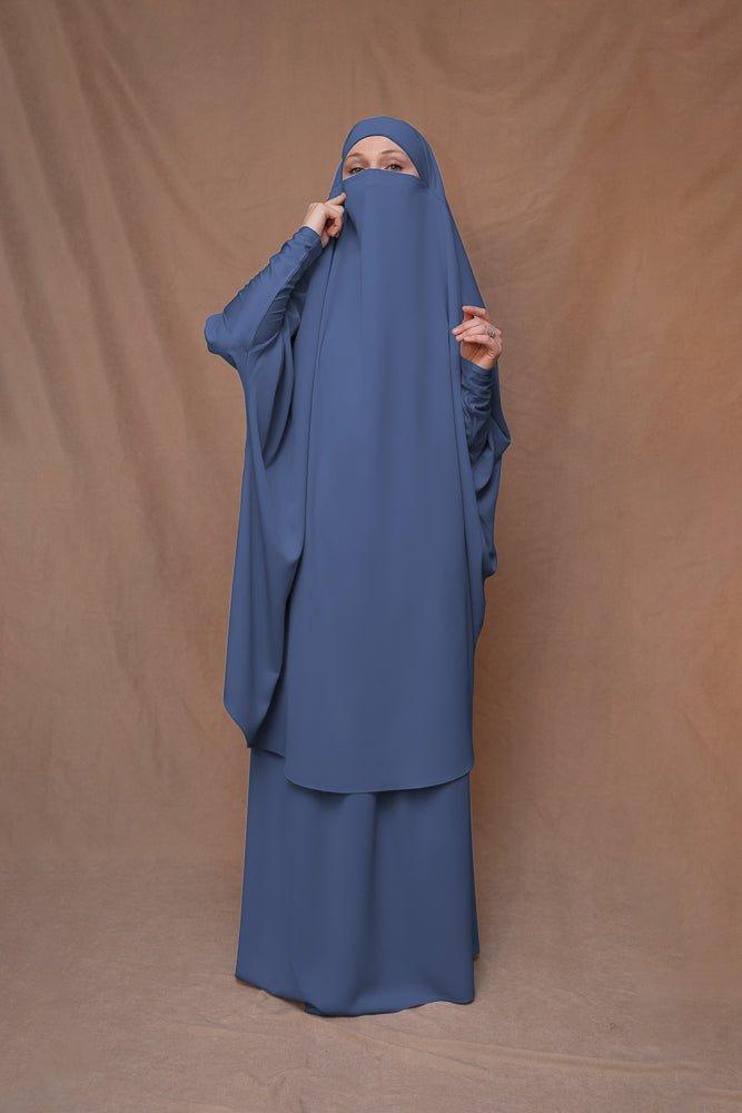 Blue Moira Umrah Prayer Gown with Niqab - Modest Islamic Abaya for Women - Perfect for Hajj, Umrah & Daily Prayers