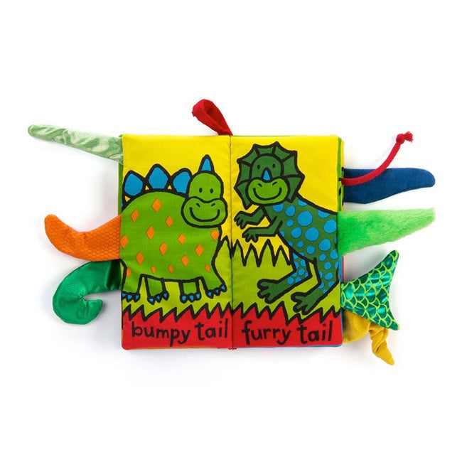 Jellycat Soft Cloth Book - Dino Tails | Interactive Baby Sensory Toy for Early Learning & Playtime | Perfect for Nursery, Travel & Gift