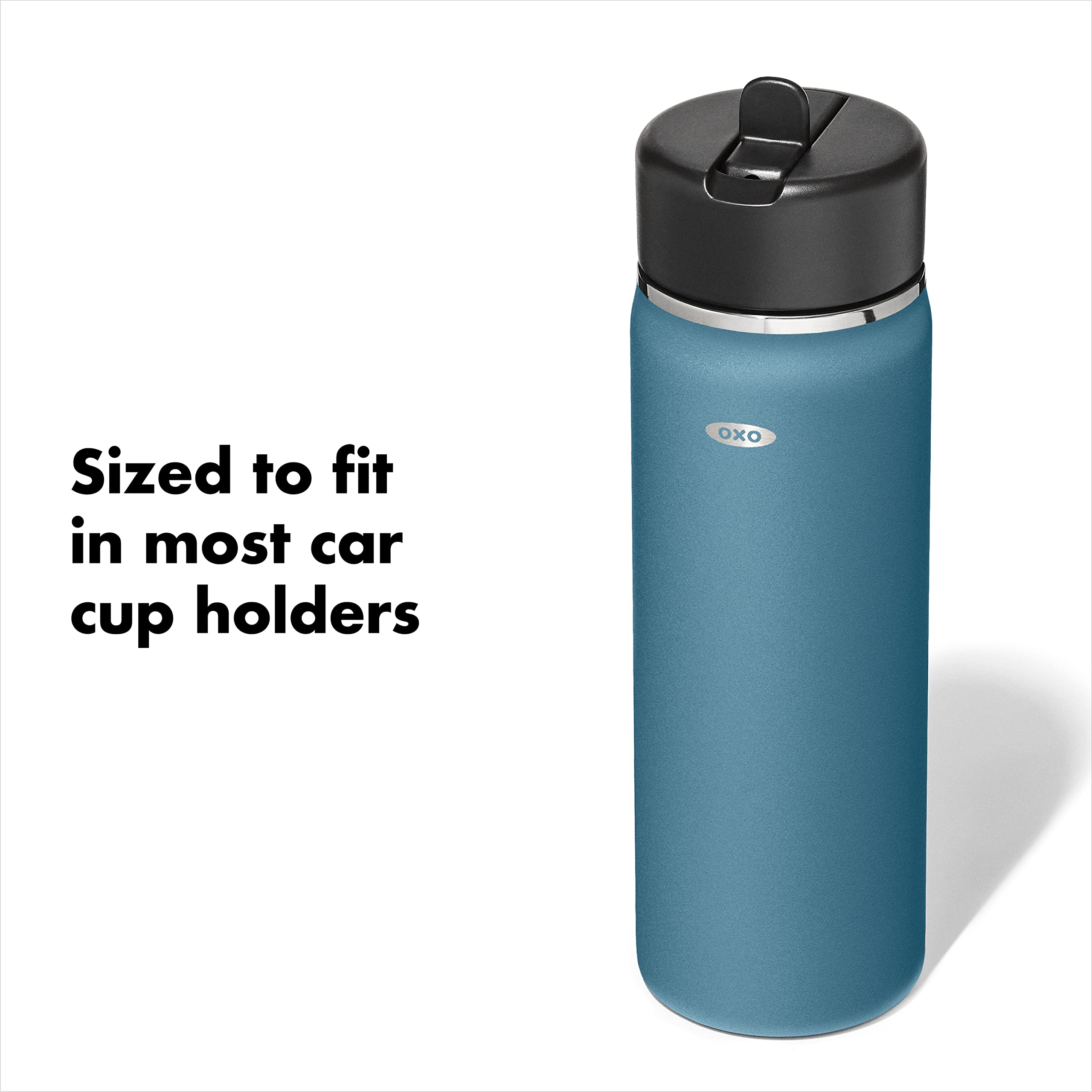 OXO Strive 20oz Wide Mouth Water Bottle with Straw Lid - Leak Proof, BPA Free, Insulated Stainless Steel Water Bottle for Gym, Hiking & Travel - Aquamarine