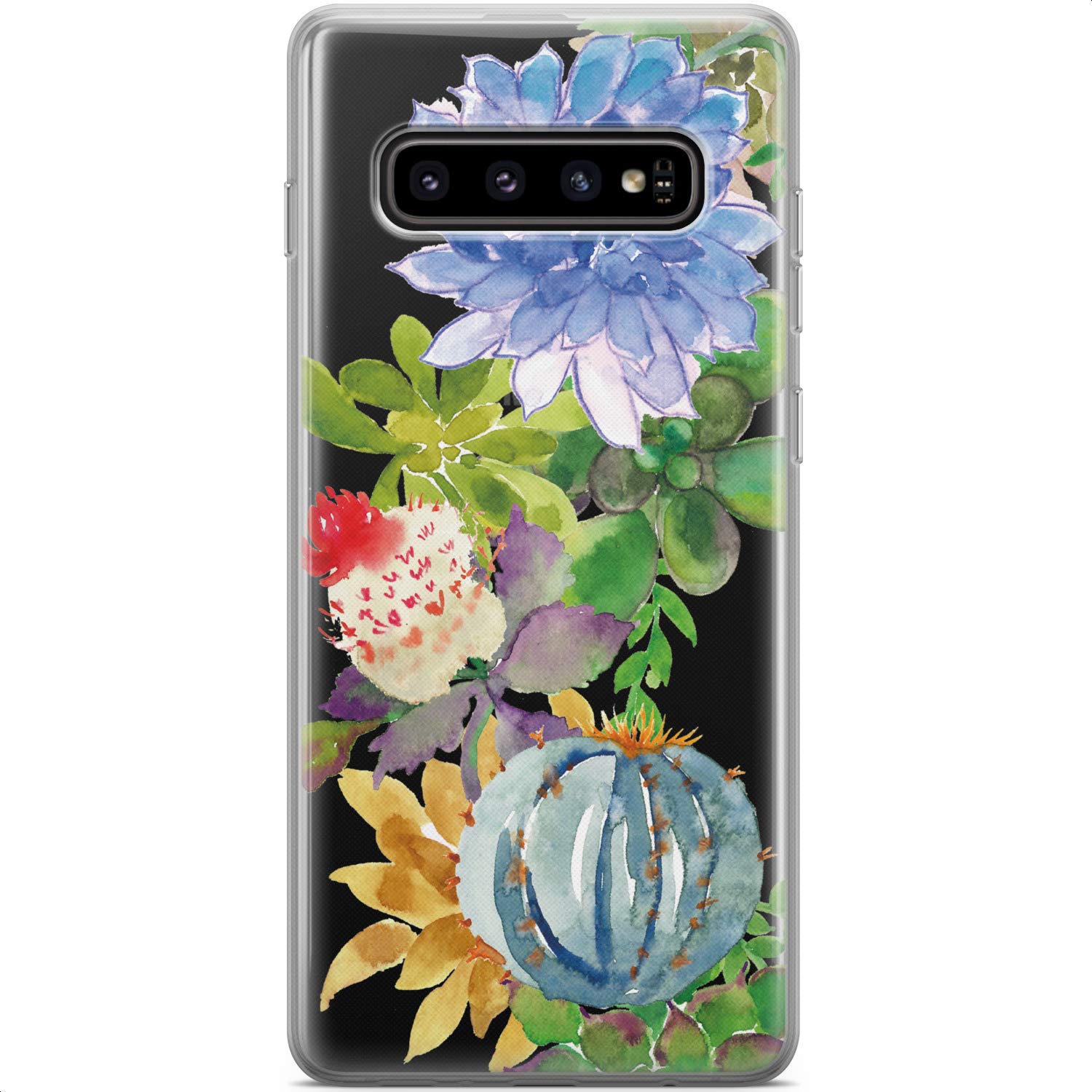 Samsung Galaxy S24 S23 Ultra S22 5G Plus S21 FE S20 S10 Phone Case - Slim Flexible Silicone TPU Protective Cover with Watercolor Painted Plants & Cactus Design | Lightweight, Durable for Everyday Use, Work & Travel