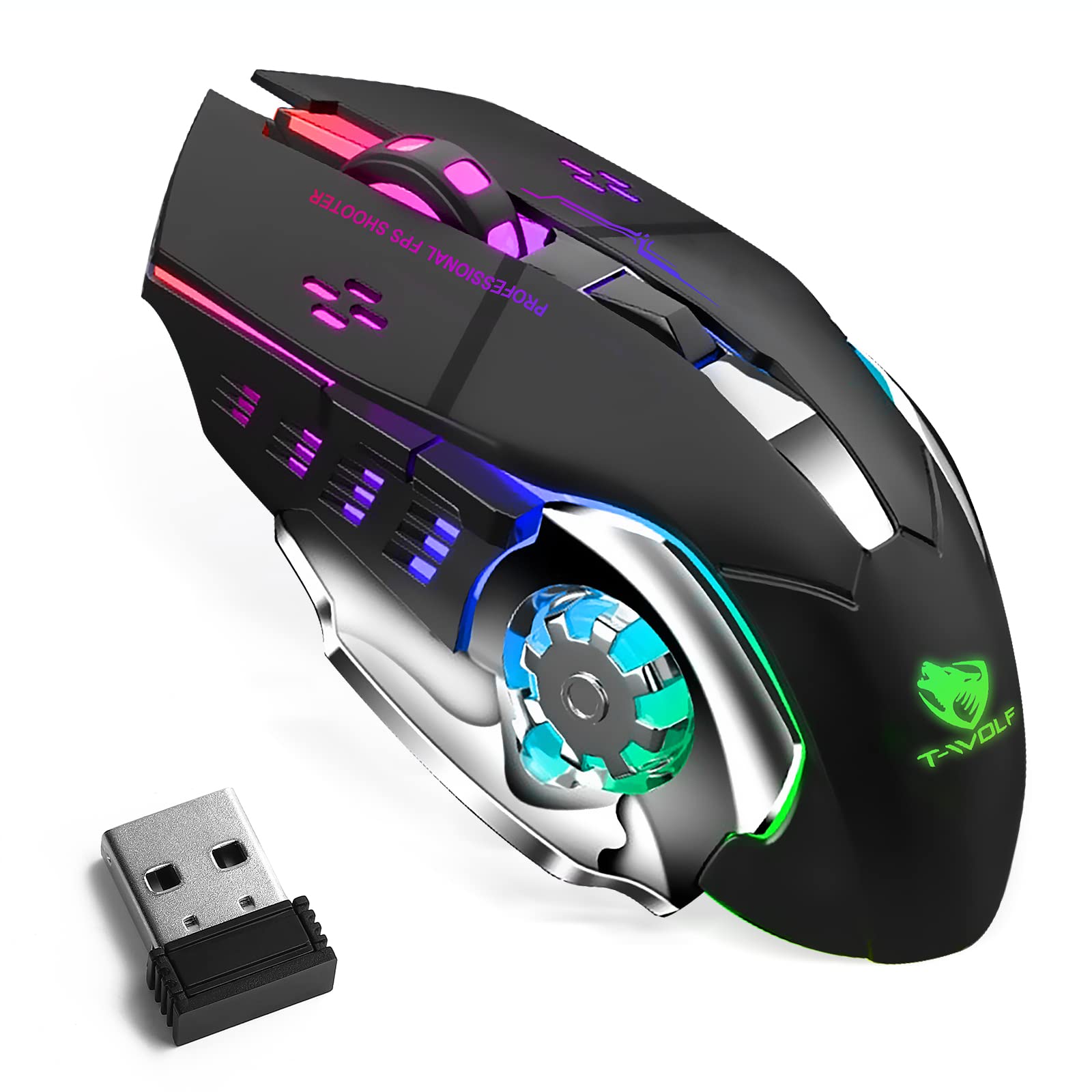 UrbanX Bluetooth Mouse - Rechargeable Wireless Mouse with Tri-Mode (BT 5.0/4.0 + 2.4GHz), 3 Adjustable DPI Settings, Ergonomic Silent Optical Mouse for HP Omen 16 Gaming Laptop - Purple & Black | Perfect for Office, Gaming & Travel Use