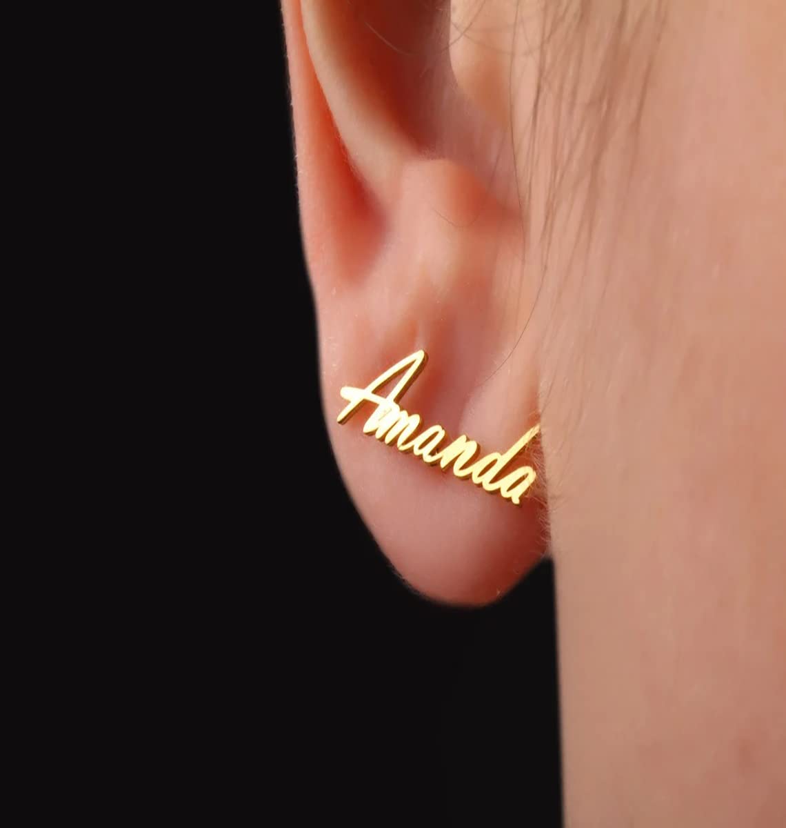 Personalized Name Stud Earrings - Custom Minimalist Jewelry Gift for Women - Engraved Initial Earrings for Everyday Wear (Birthday, Anniversary, Valentine's Day Gift Idea)