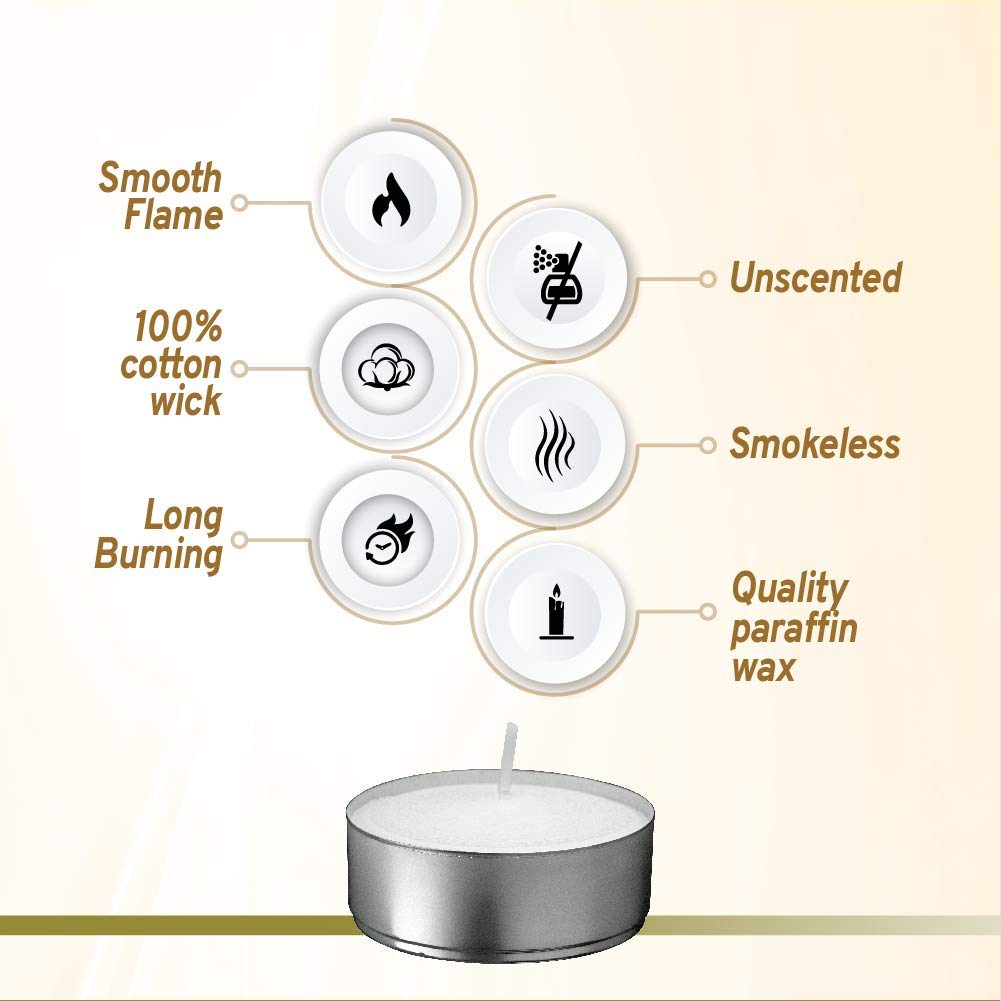 L'ner Tea Lights Candles - 300 White Unscented 3.5-Hour Candles for Weddings & Parties