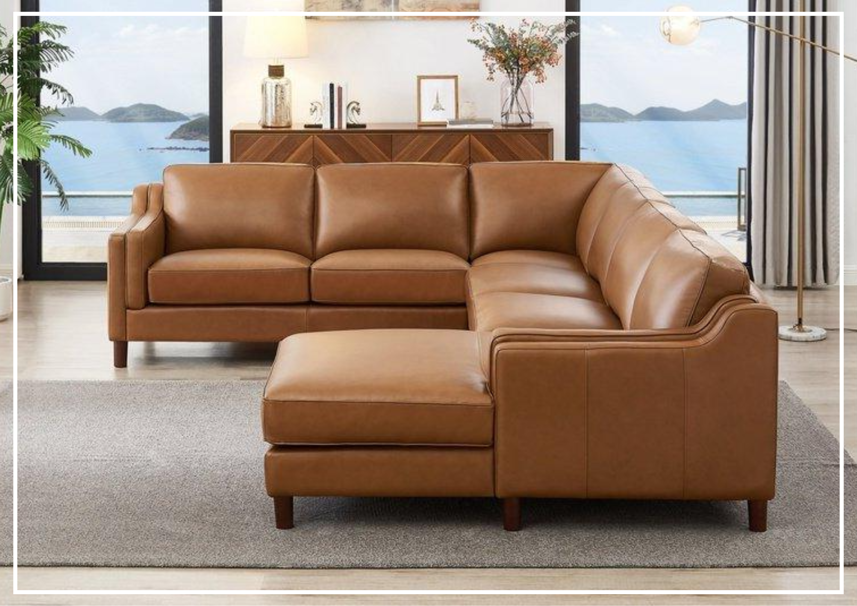 Hydeline Bella Brown Leather U-Shaped Sectional Sofa with Reversible Chaise - Modern L-Shaped Couch for Living Room, Family Room & Home Theater