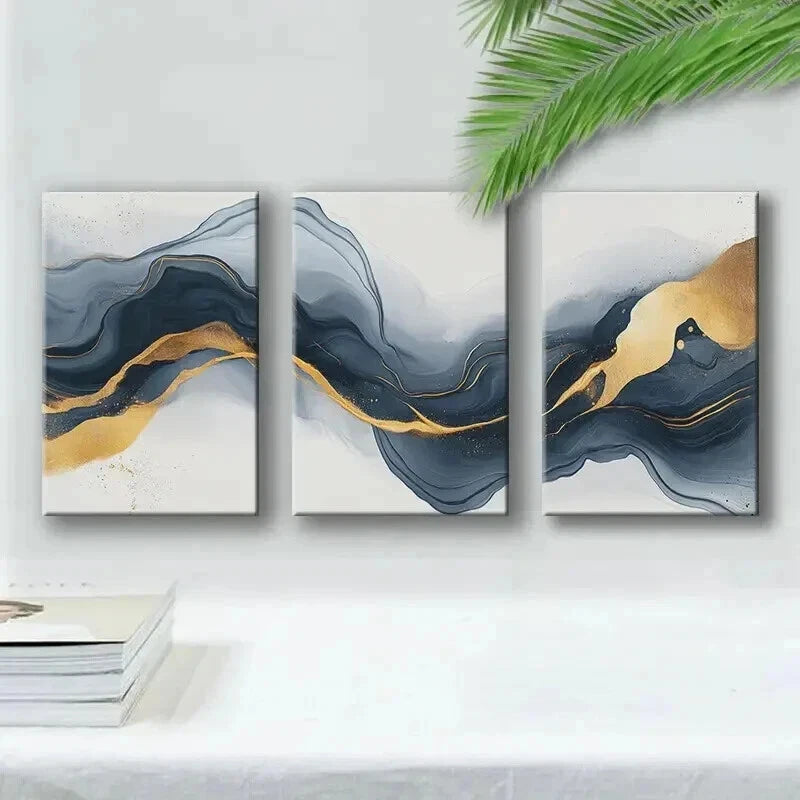 3-Piece Abstract Dark Golden & Black Wall Art Set - Framed Canvas 60x90cm (24x36in) | High Quality Print | 100% Australian Made | Ready to Hang | Perfect for Living Room, Bedroom & Office Decor